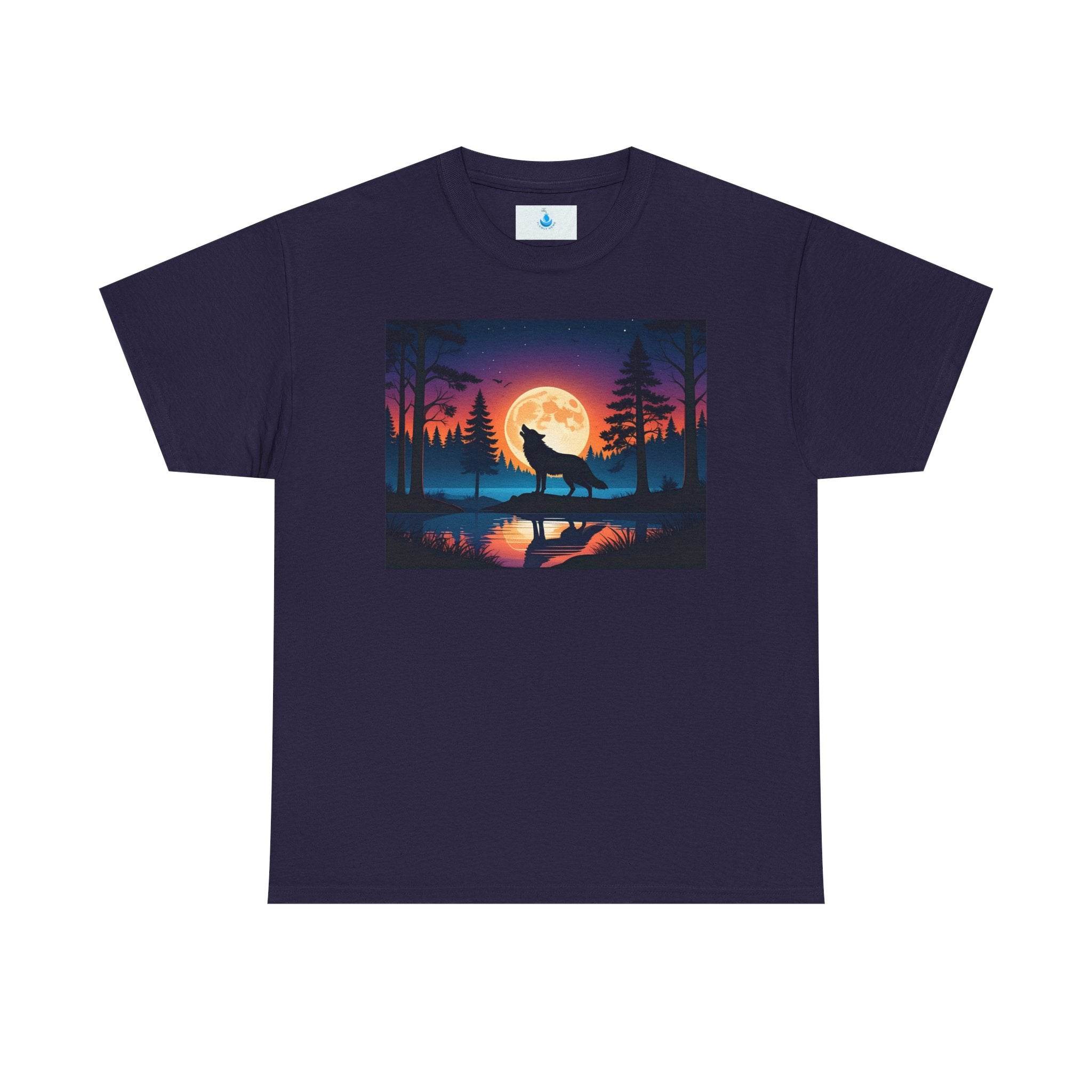 Moonlit Wolf T-Shirt | Unisex Heavy Cotton Tee for Nature Lovers, Eco-Friendly Gift, Outdoor Adventure, Animal Lover Wear, Festival Attire - Flowly Home