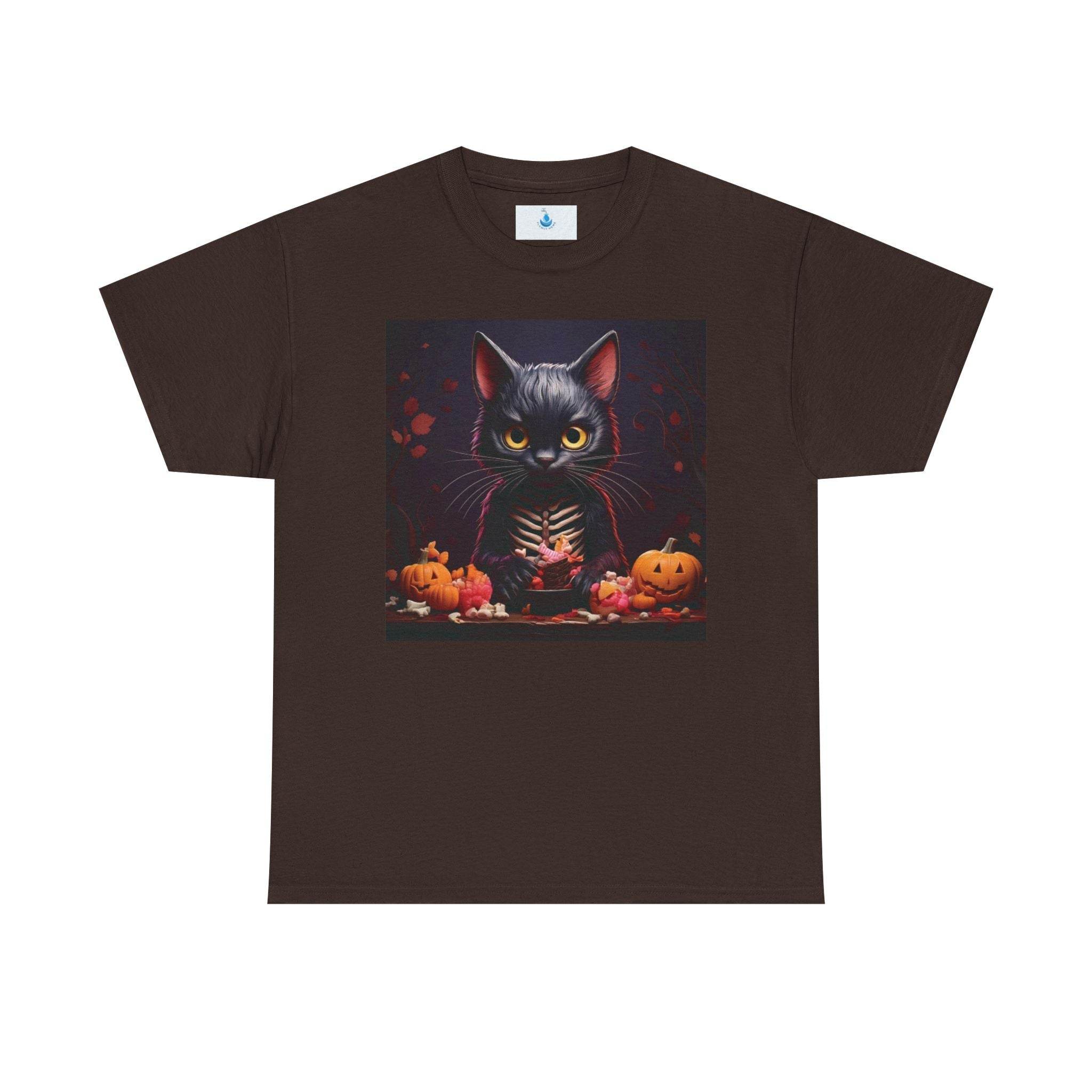 Halloween Cat Graphic Tee, Unisex Heavy Cotton Shirt, Spooky Apparel, Trick or Treat Shirt, Autumn Fashion, Halloween Costume Top - Flowly Home