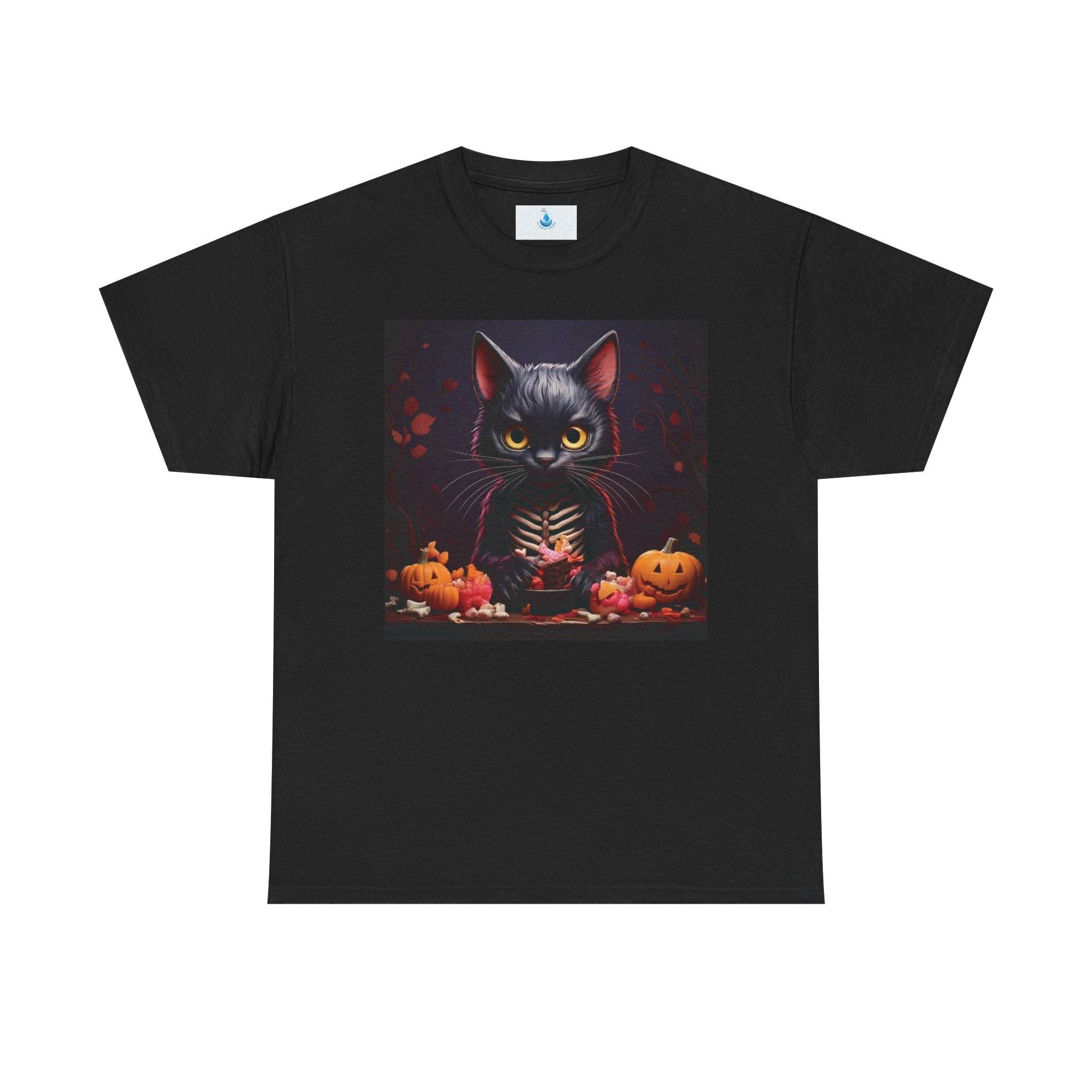 Halloween Cat Graphic Tee, Unisex Heavy Cotton Shirt, Spooky Apparel, Trick or Treat Shirt, Autumn Fashion, Halloween Costume Top - Flowly Home
