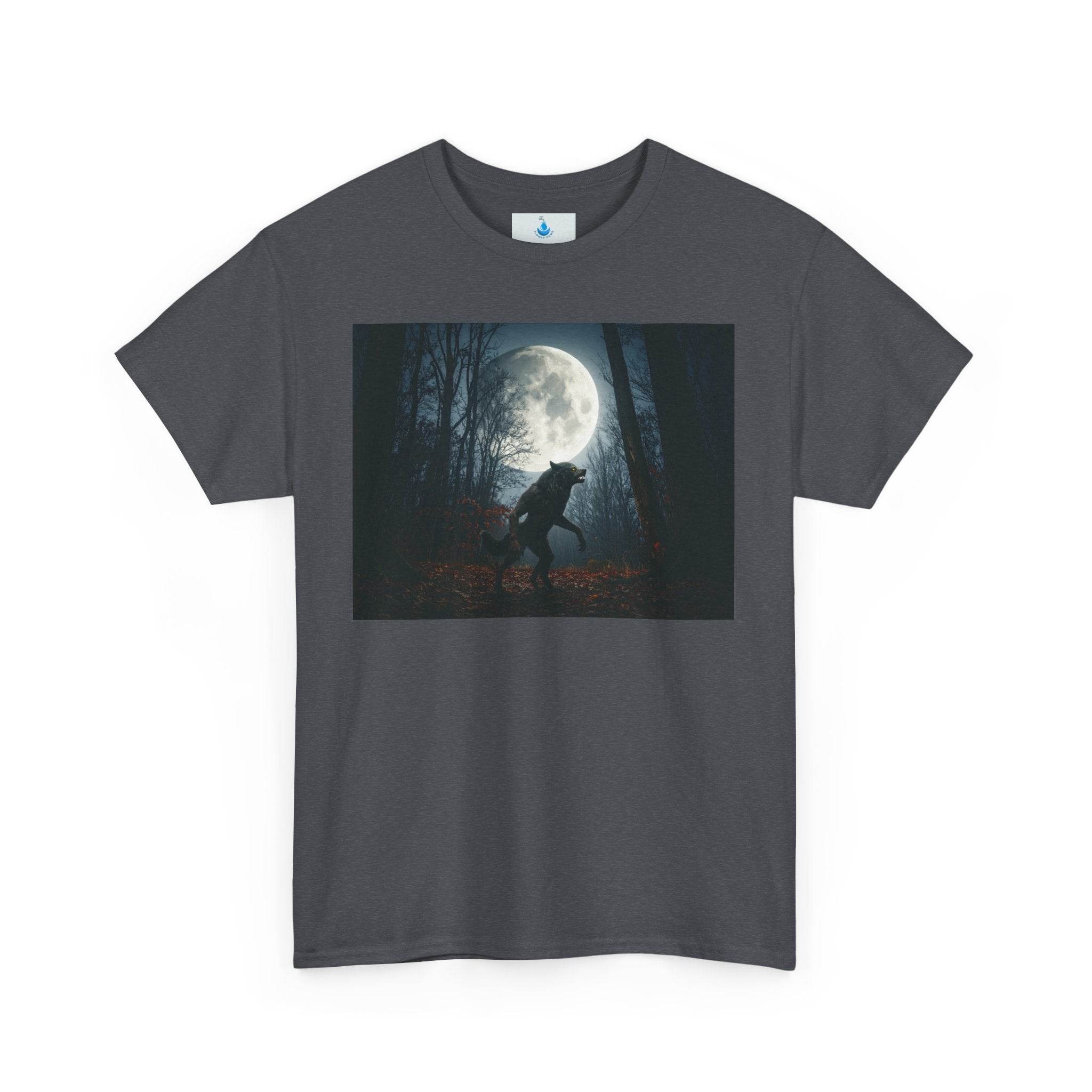 Moody Wolf Moon Unisex Heavy Cotton Tee, Graphic Tee, Nature Lover Shirt, Gift for Friends, Casual Outfit, Halloween Clothing - Flowly Home