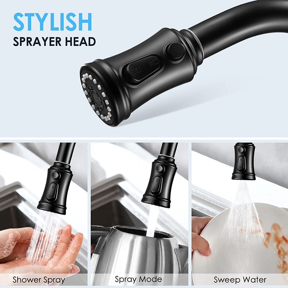 Kitchen Faucet - Spring Kitchen Sink Faucet With 3 Modes Pull Sprayer