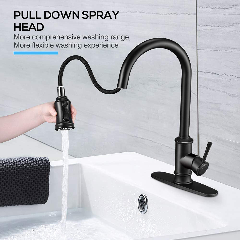 Kitchen Faucet - Spring Kitchen Sink Faucet With 3 Modes Pull Sprayer