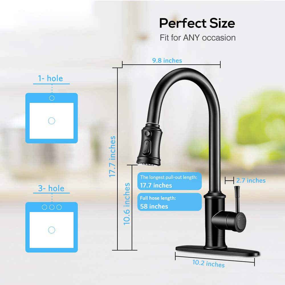 Kitchen Faucet - Spring Kitchen Sink Faucet With 3 Modes Pull Sprayer