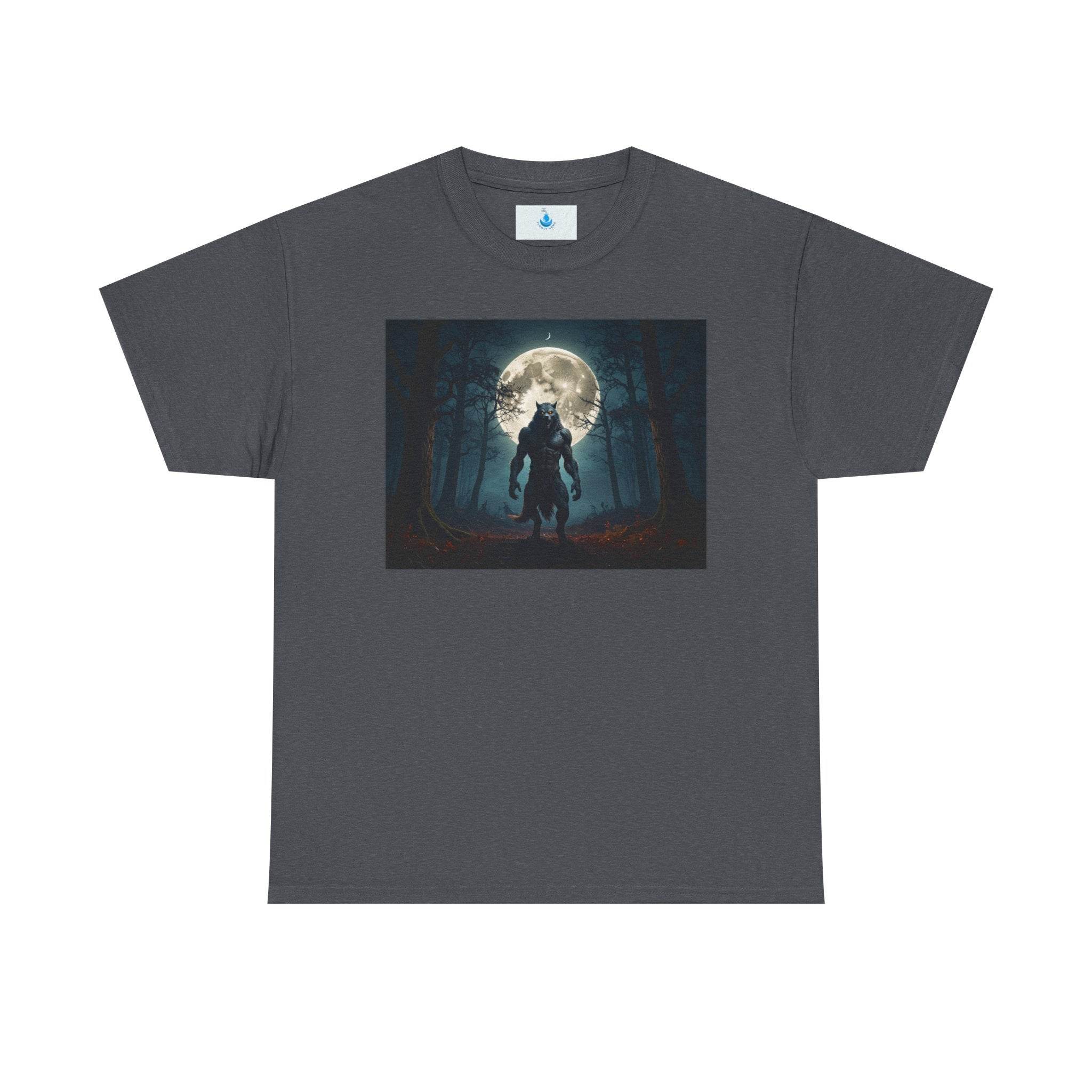 Moonlit Wolf Unisex Heavy Cotton Tee, Graphic Shirt, Nature Lover Gift, Animal Tee, Night Sky Apparel, Halloween Top - Flowly Home