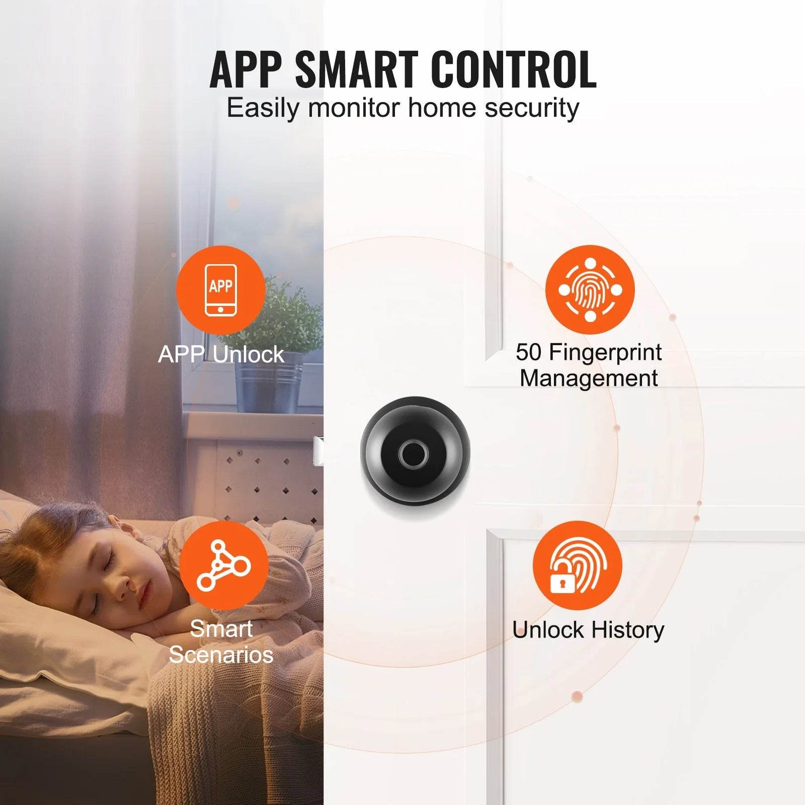 VEVOR Smart Door Lock - Biometric Bluetooth Fingerprint Door Knob with APP Control for Home, Offices, Hotels, and Apartments - Easy Installation, Black - Flowly Home