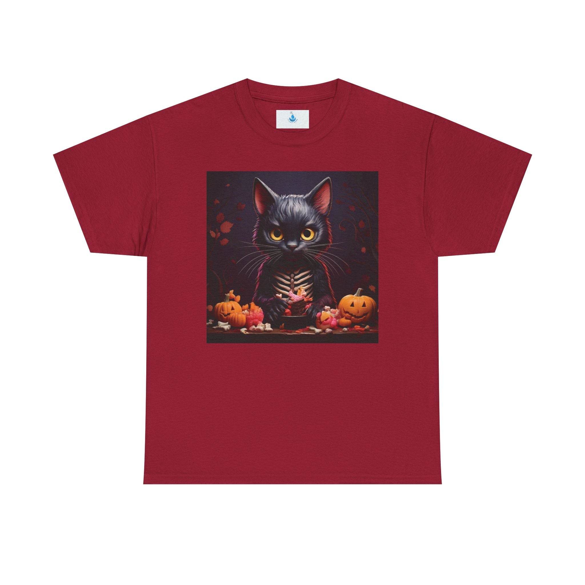 Halloween Cat Graphic Tee, Unisex Heavy Cotton Shirt, Spooky Apparel, Trick or Treat Shirt, Autumn Fashion, Halloween Costume Top - Flowly Home