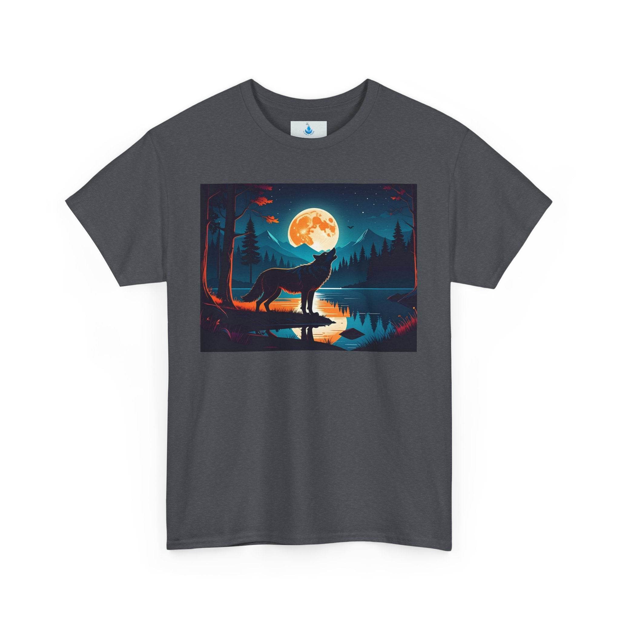 Moonlit Wolf Unisex Heavy Cotton Tee | Nature Lover Shirt, Gift for Animal Lovers, Graphic Tee, Camping Apparel, Outdoor Wear - Flowly Home