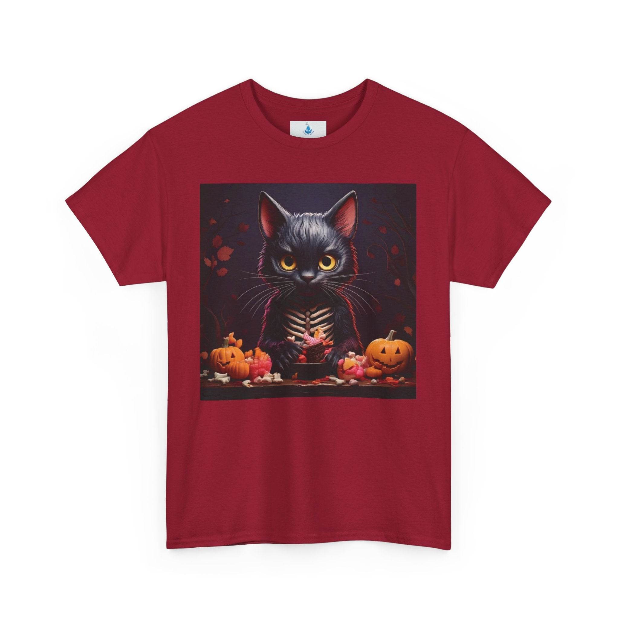 Halloween Cat Graphic Tee, Unisex Heavy Cotton Shirt, Spooky Apparel, Trick or Treat Shirt, Autumn Fashion, Halloween Costume Top - Flowly Home