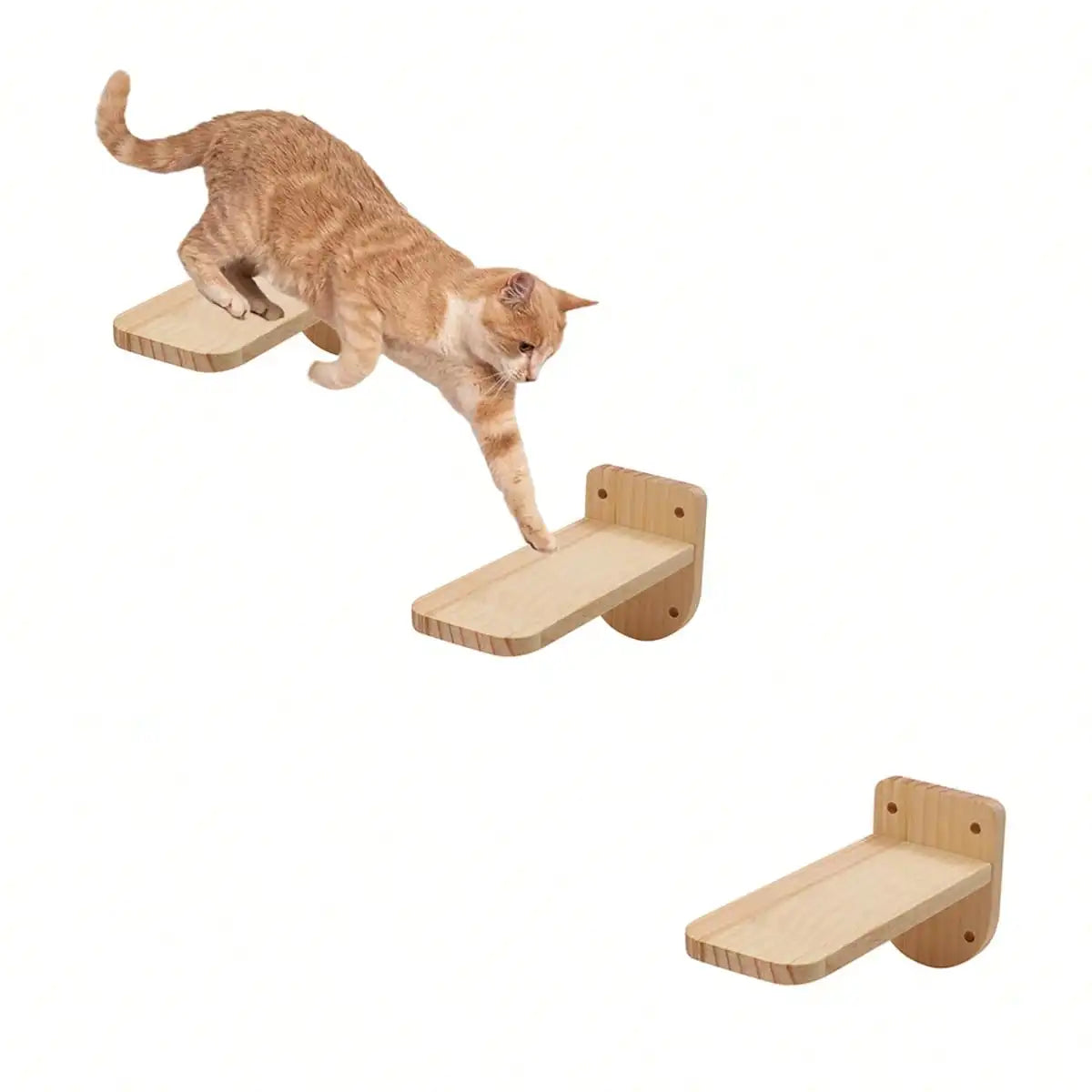 Cat Wall Mounted Furniture with Solid Wooden Climbing Ladder, Hammock, and Scratching Post for Indoor Cats