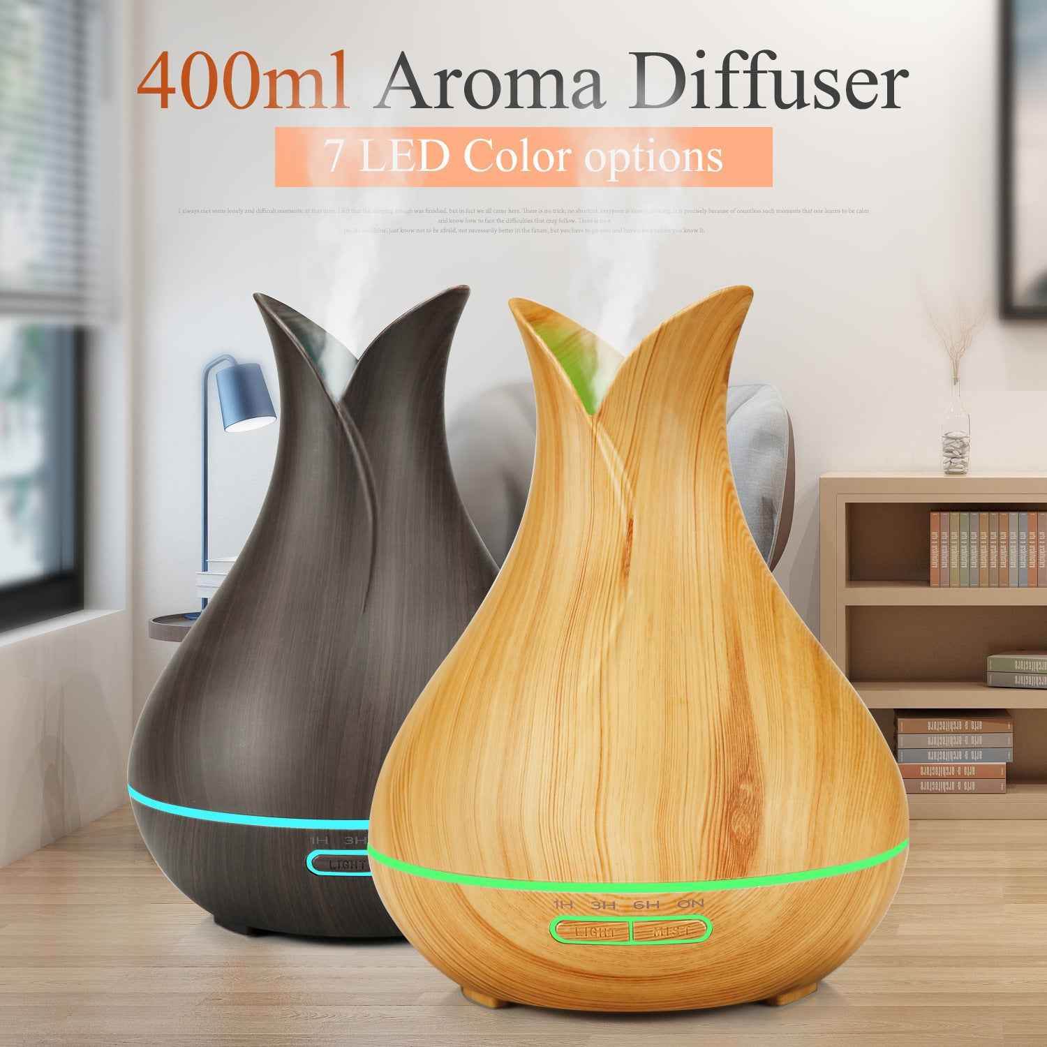 Humidifier Diffuser Aromatic for Home - Wood Grain Aromatherapy with LED Light and Silent Operation - Flowly Home