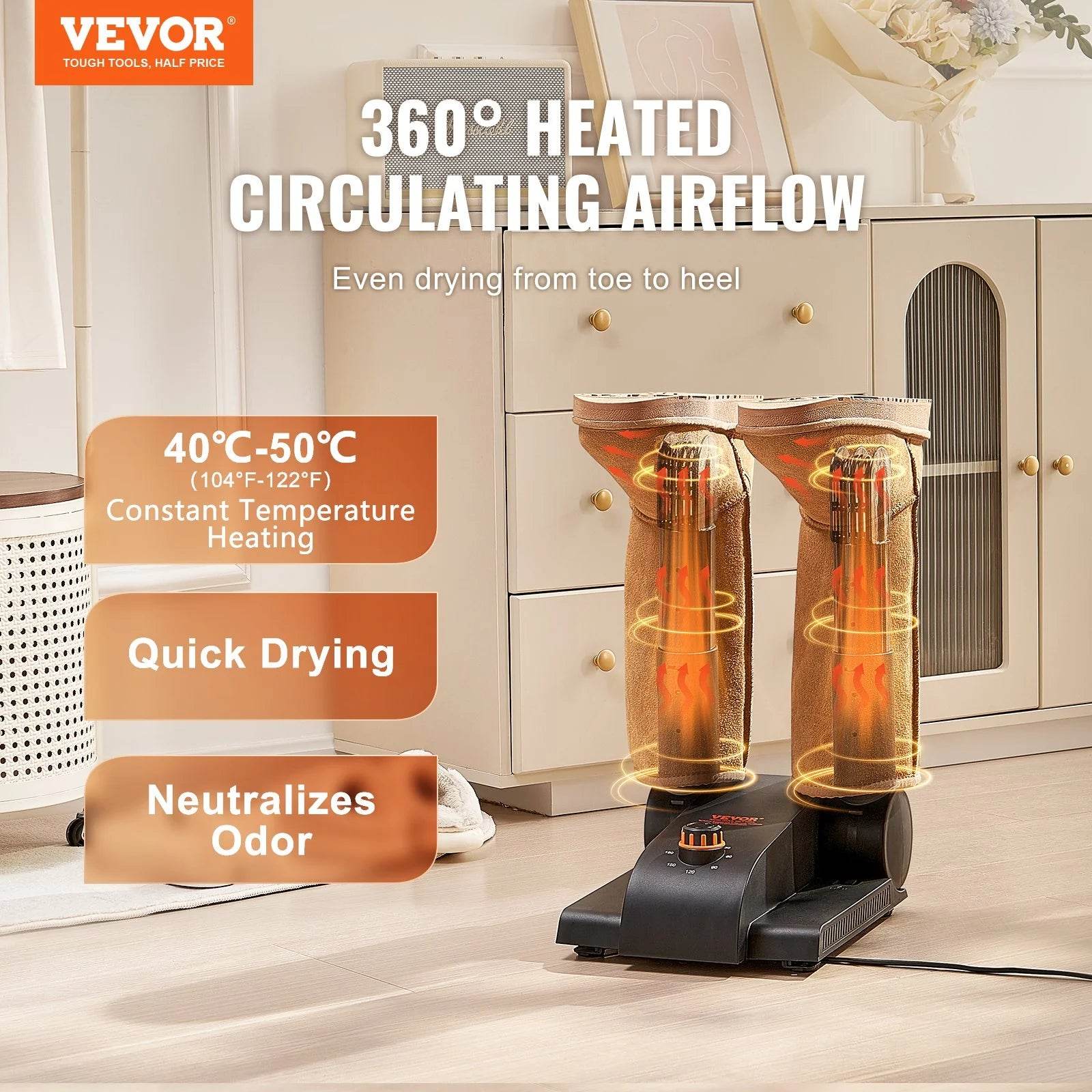 VEVOR 180 Foldable Shoe Dryer Boot Dryer with Heat Blower - Ultra Silent Quick Drying for Work Boots, Ski Boots, Sneakers, Gloves, Hats, Helmets - Flowly Home