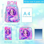 3Pcs Mermaid Backpack for Girls, 16" Kids Bookbag with Lunch Box, School Backpacks Set for Elementary Preschool Kindergarten(Pink)