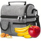 Insulated Lunch Bag - Large Grey Tote with 2 Compartments, Shoulder Straps, Leak-Proof Design - Reusable for Men, Women, and Adults - Ideal for Office, School, and Picnics - Flowly Home