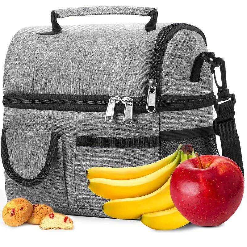 Insulated Lunch Bag - Large Grey Tote with 2 Compartments, Shoulder Straps, Leak-Proof Design - Reusable for Men, Women, and Adults - Ideal for Office, School, and Picnics - Flowly Home