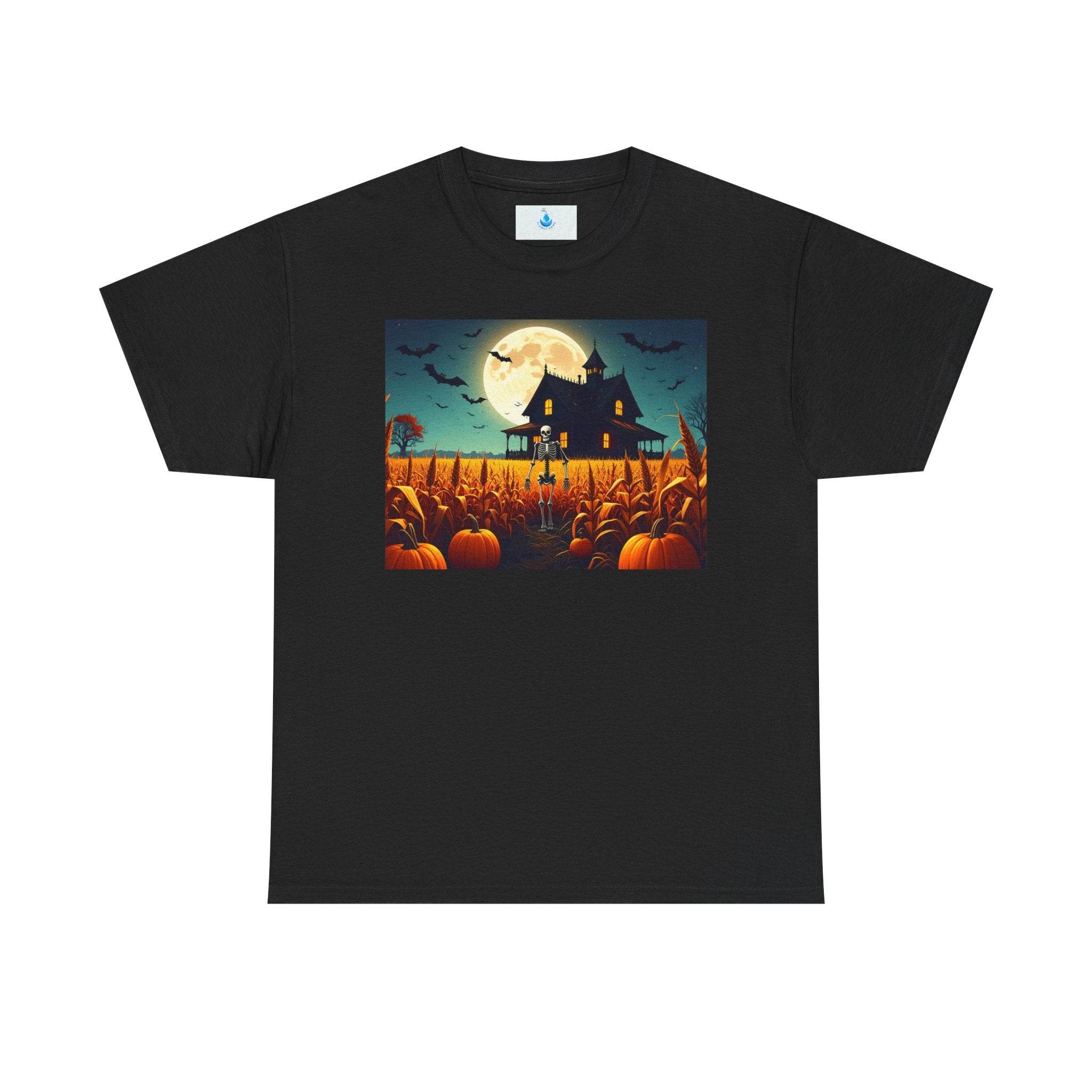 Halloween Pumpkin House Tee, Unisex Heavy Cotton Tee, Spooky Shirt, Fall Fashion Tee, Halloween Costume Tee, Pumpkin Patch Shirt - Flowly Home