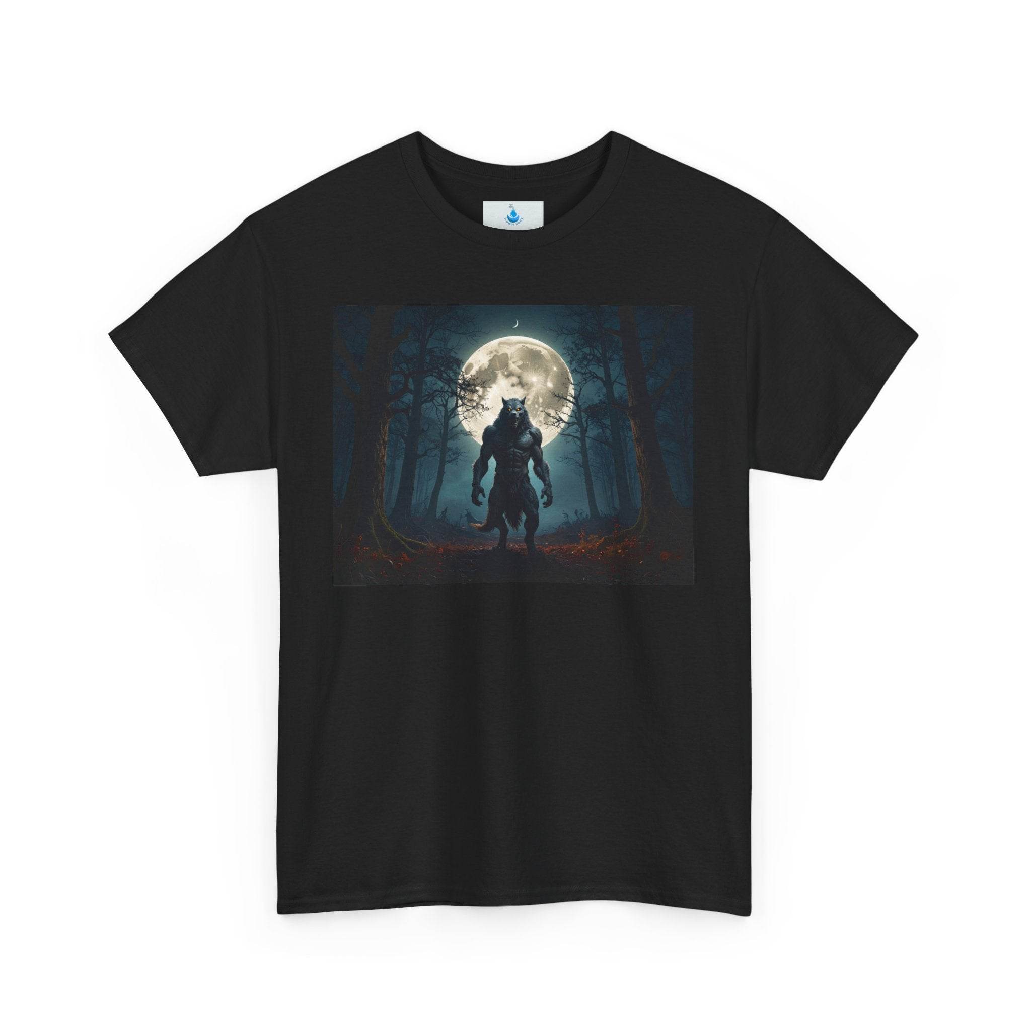 Moonlit Wolf Unisex Heavy Cotton Tee, Graphic Shirt, Nature Lover Gift, Animal Tee, Night Sky Apparel, Halloween Top - Flowly Home