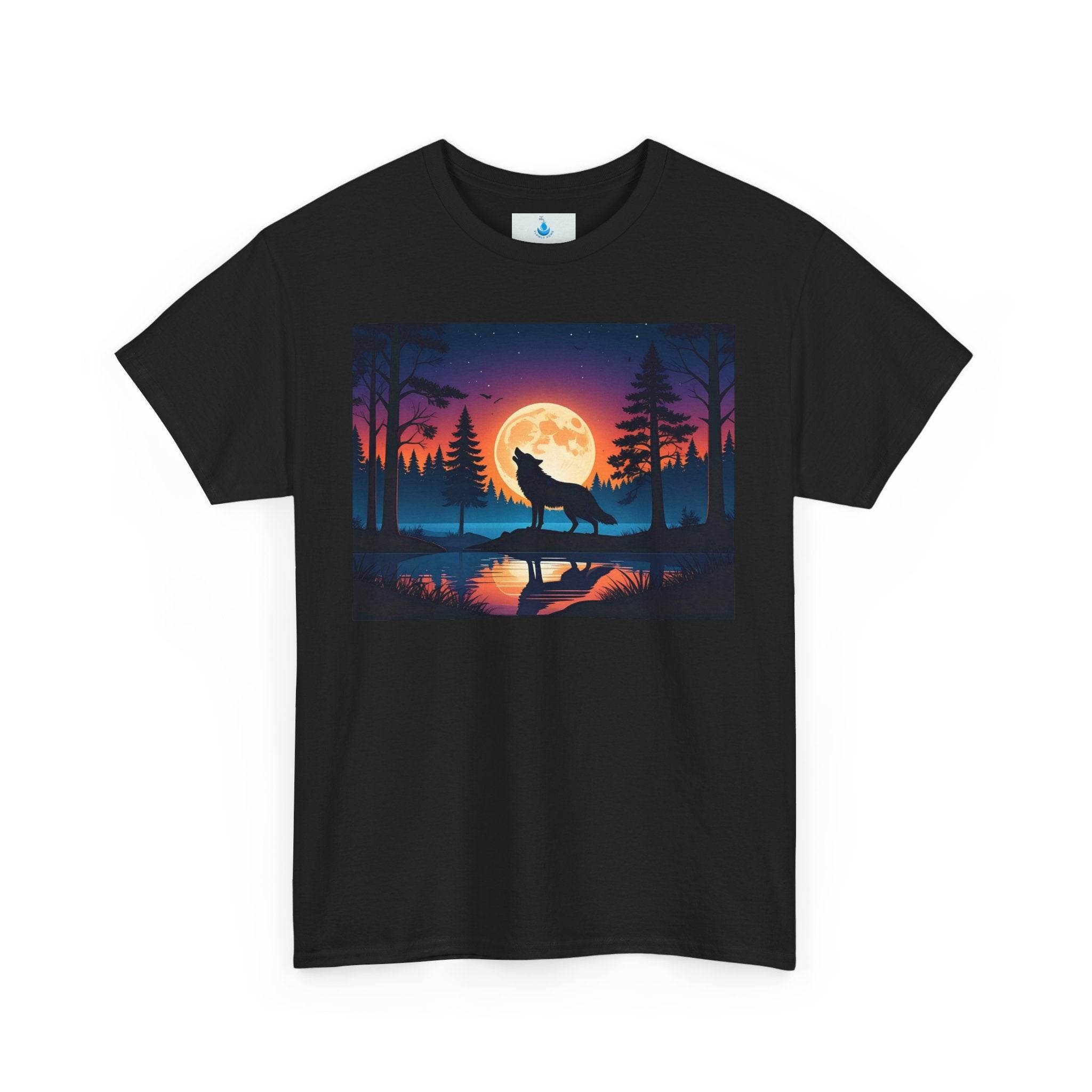 Moonlit Wolf T-Shirt | Unisex Heavy Cotton Tee for Nature Lovers, Eco-Friendly Gift, Outdoor Adventure, Animal Lover Wear, Festival Attire - Flowly Home