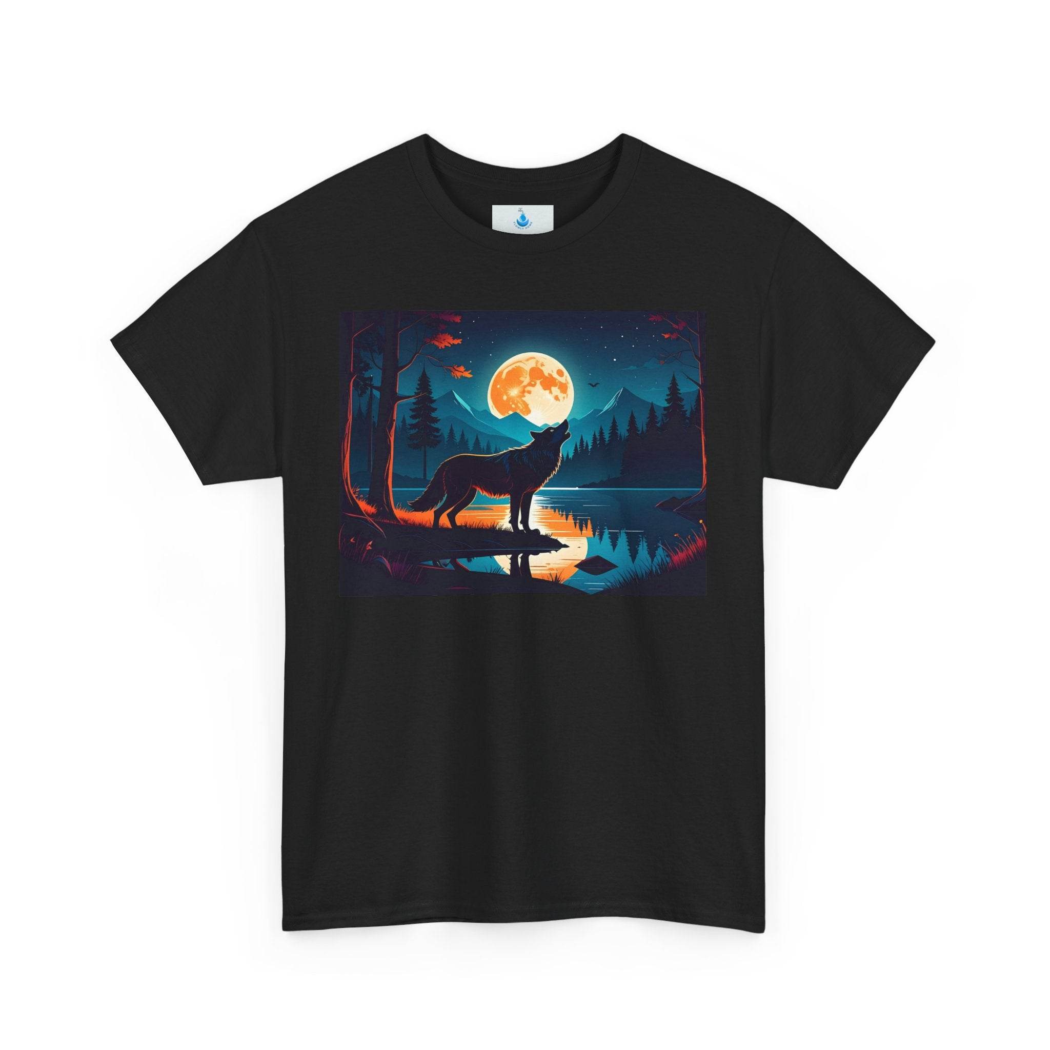 Moonlit Wolf Unisex Heavy Cotton Tee | Nature Lover Shirt, Gift for Animal Lovers, Graphic Tee, Camping Apparel, Outdoor Wear - Flowly Home
