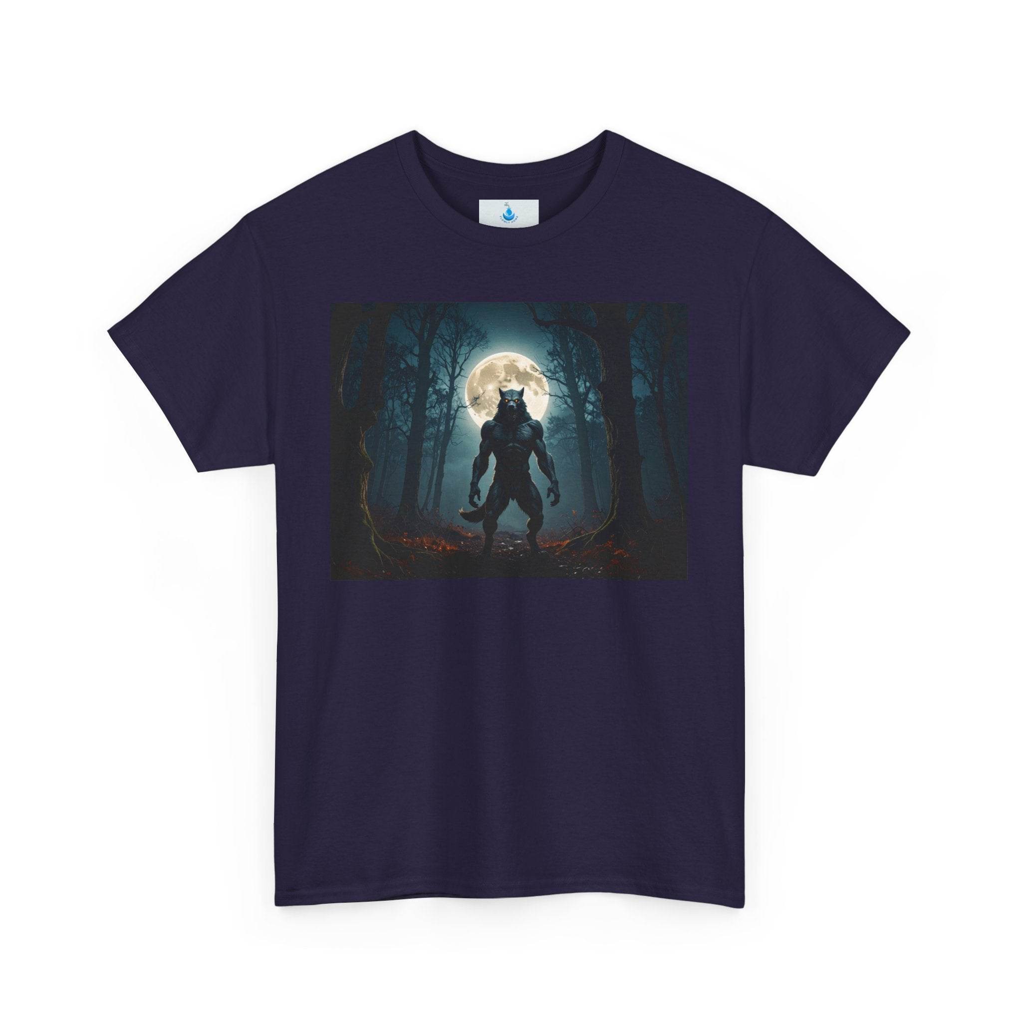 Moonlit Wolf Unisex Heavy Cotton Tee - Dark Forest Graphic T-Shirt, Perfect for Halloween, Gifts for Nature Lovers, Casual Wear, [...] - Flowly Home