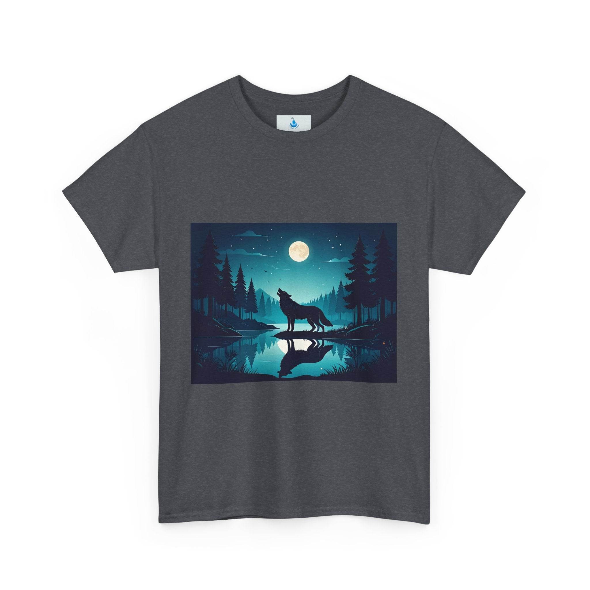Mystical Wolf Unisex Heavy Cotton Tee - Outdoor Adventure Shirt, Nature Lover Gift, Camping Apparel, Night Sky Tee, Eco-Friendly Clothing - Flowly Home