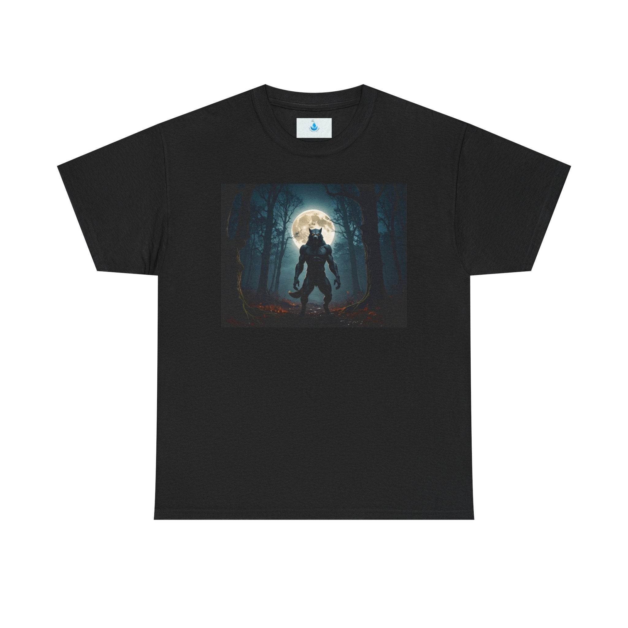 Moonlit Wolf Unisex Heavy Cotton Tee - Dark Forest Graphic T-Shirt, Perfect for Halloween, Gifts for Nature Lovers, Casual Wear, [...] - Flowly Home
