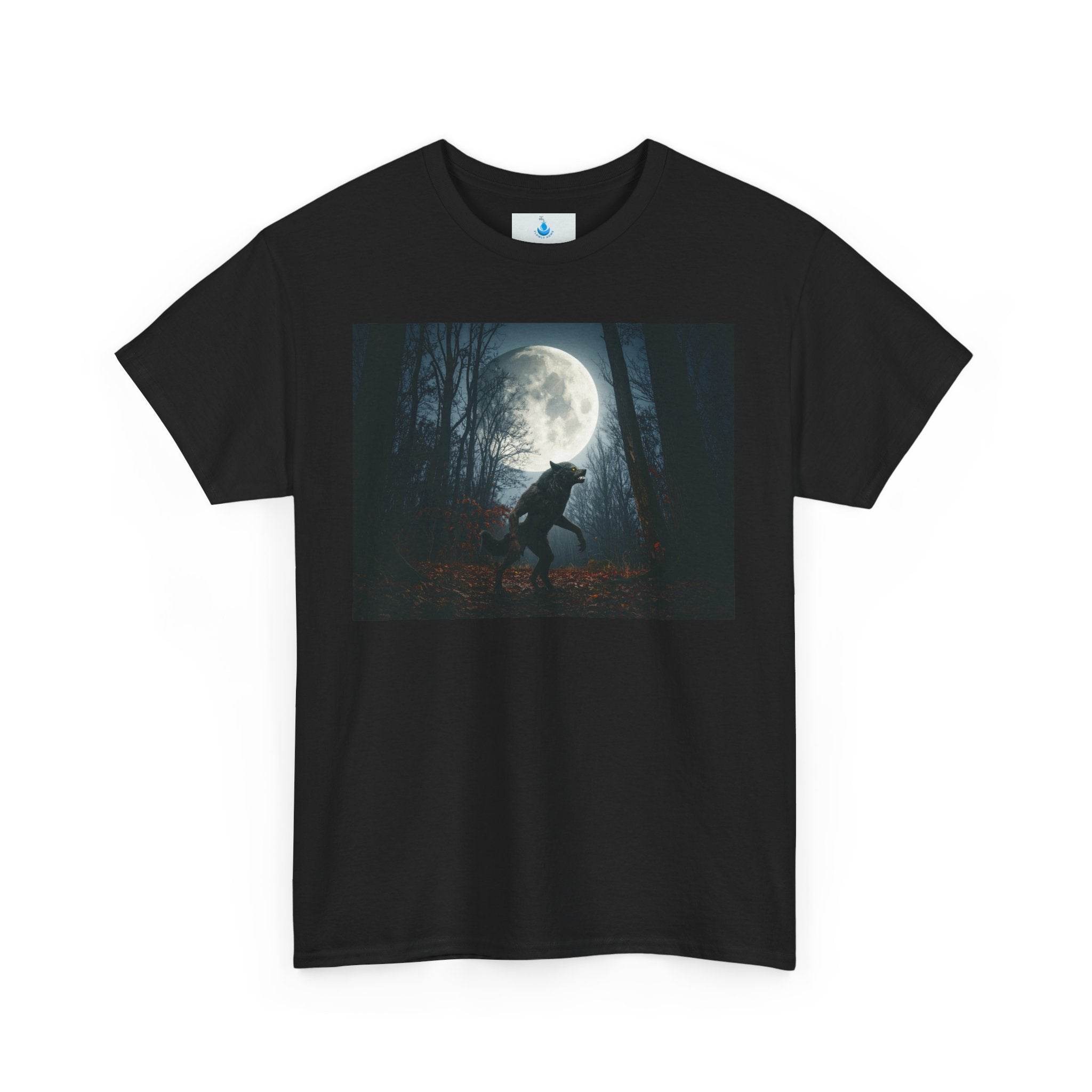 Moody Wolf Moon Unisex Heavy Cotton Tee, Graphic Tee, Nature Lover Shirt, Gift for Friends, Casual Outfit, Halloween Clothing - Flowly Home