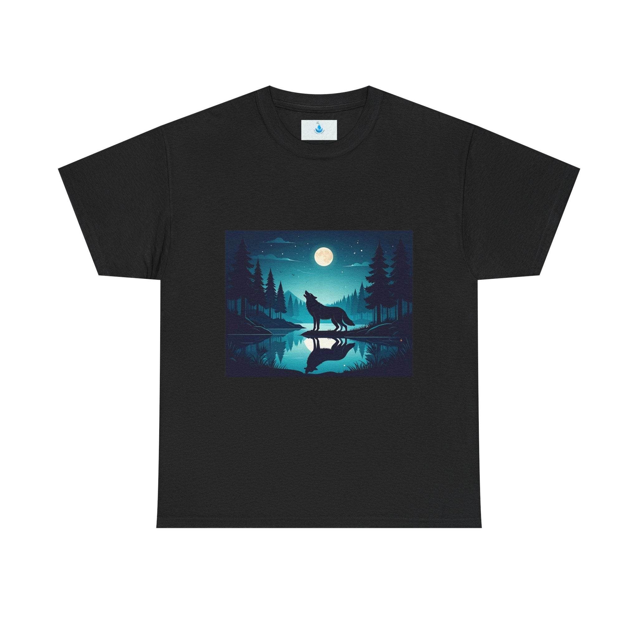 Mystical Wolf Unisex Heavy Cotton Tee - Outdoor Adventure Shirt, Nature Lover Gift, Camping Apparel, Night Sky Tee, Eco-Friendly Clothing - Flowly Home