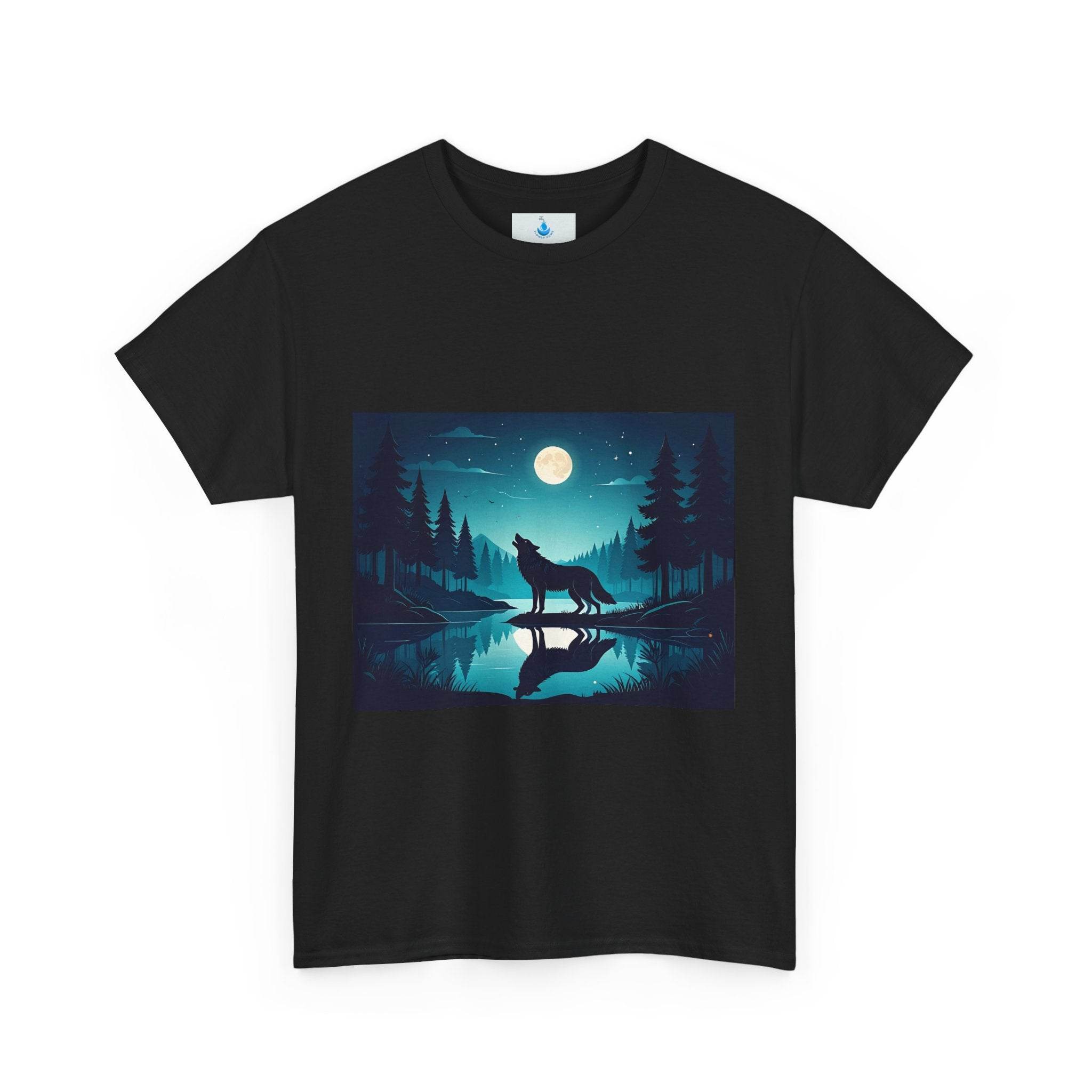 Mystical Wolf Unisex Heavy Cotton Tee - Outdoor Adventure Shirt, Nature Lover Gift, Camping Apparel, Night Sky Tee, Eco-Friendly Clothing - Flowly Home