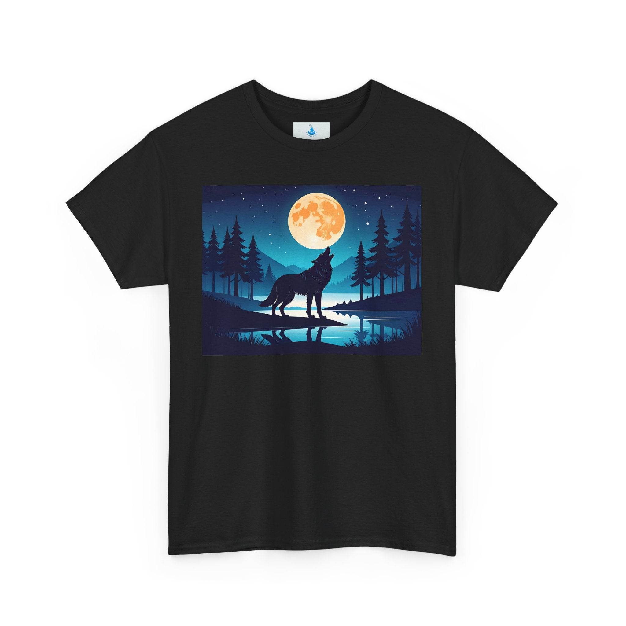Moonlit Wolf Unisex Tee - Mystical Wolf Shirt, Night Sky T-Shirt, Nature Graphic Tee, Gift for Wolf Lovers, Eco-Friendly Cotton Apparel - Flowly Home