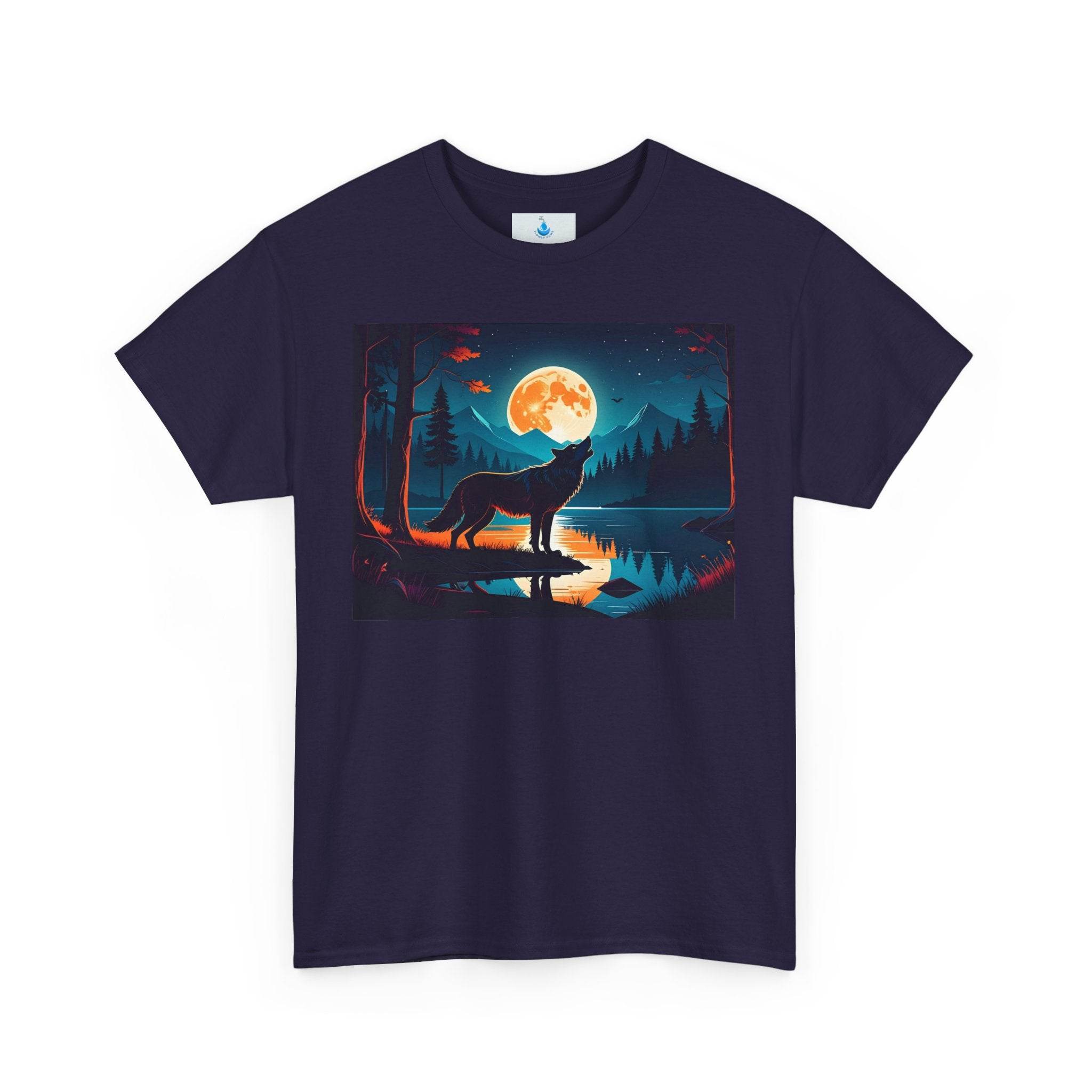 Moonlit Wolf Unisex Heavy Cotton Tee | Nature Lover Shirt, Gift for Animal Lovers, Graphic Tee, Camping Apparel, Outdoor Wear - Flowly Home