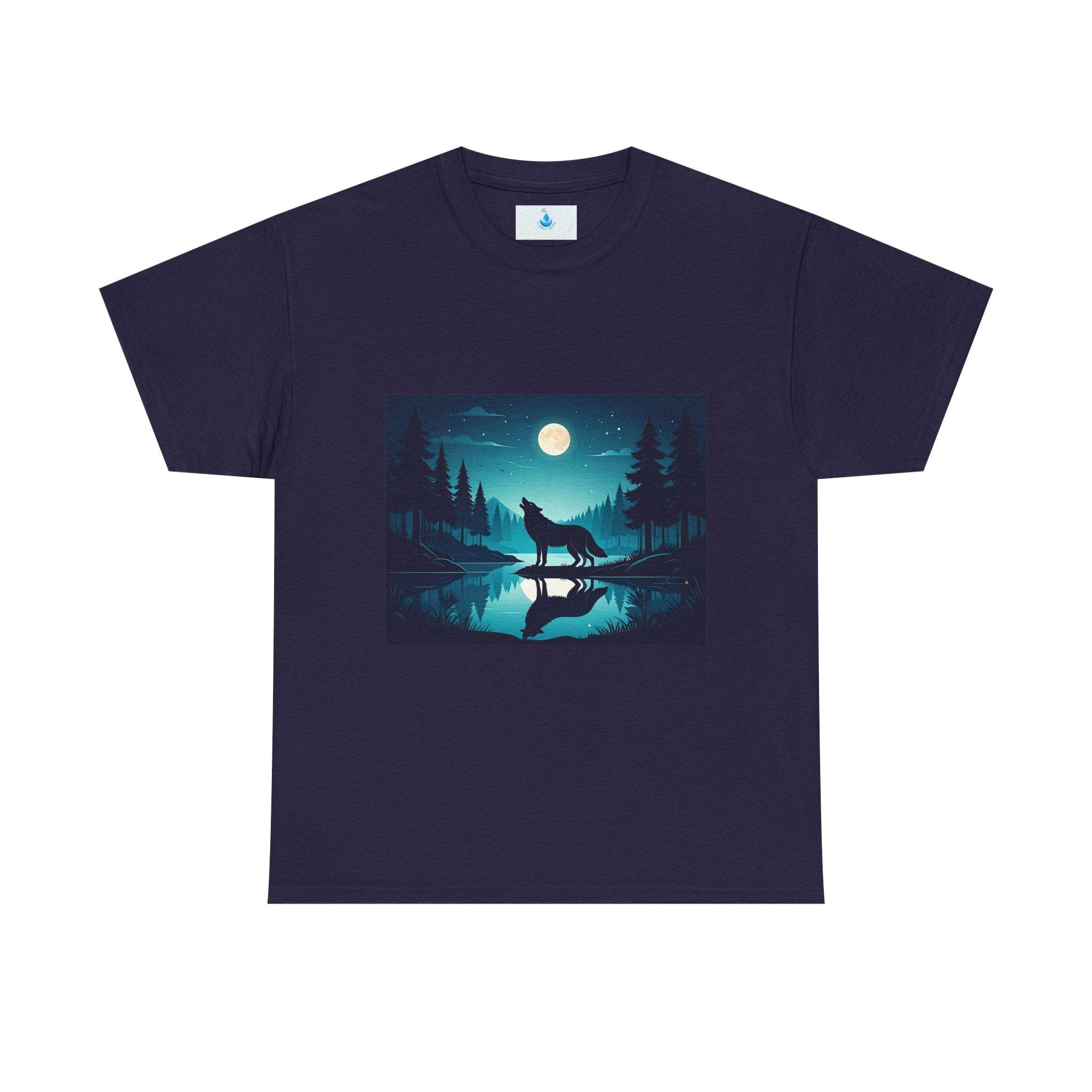 Mystical Wolf Unisex Heavy Cotton Tee - Outdoor Adventure Shirt, Nature Lover Gift, Camping Apparel, Night Sky Tee, Eco-Friendly Clothing - Flowly Home