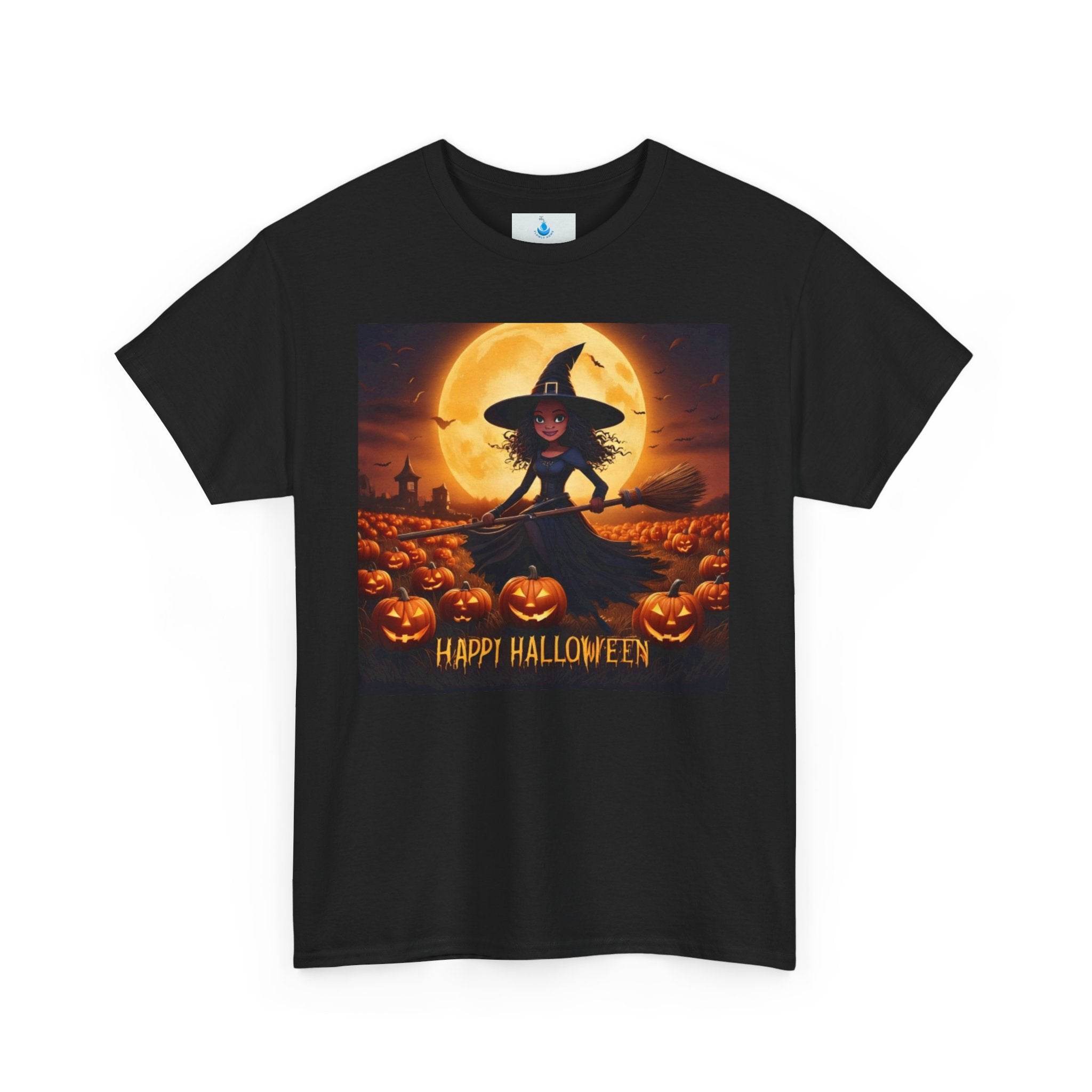Halloween Witch T-Shirt - Unisex Heavy Cotton Tee, Spooky Fall Apparel, Fun Pumpkin Patch Fashion, Casual Halloween Wear - Flowly Home