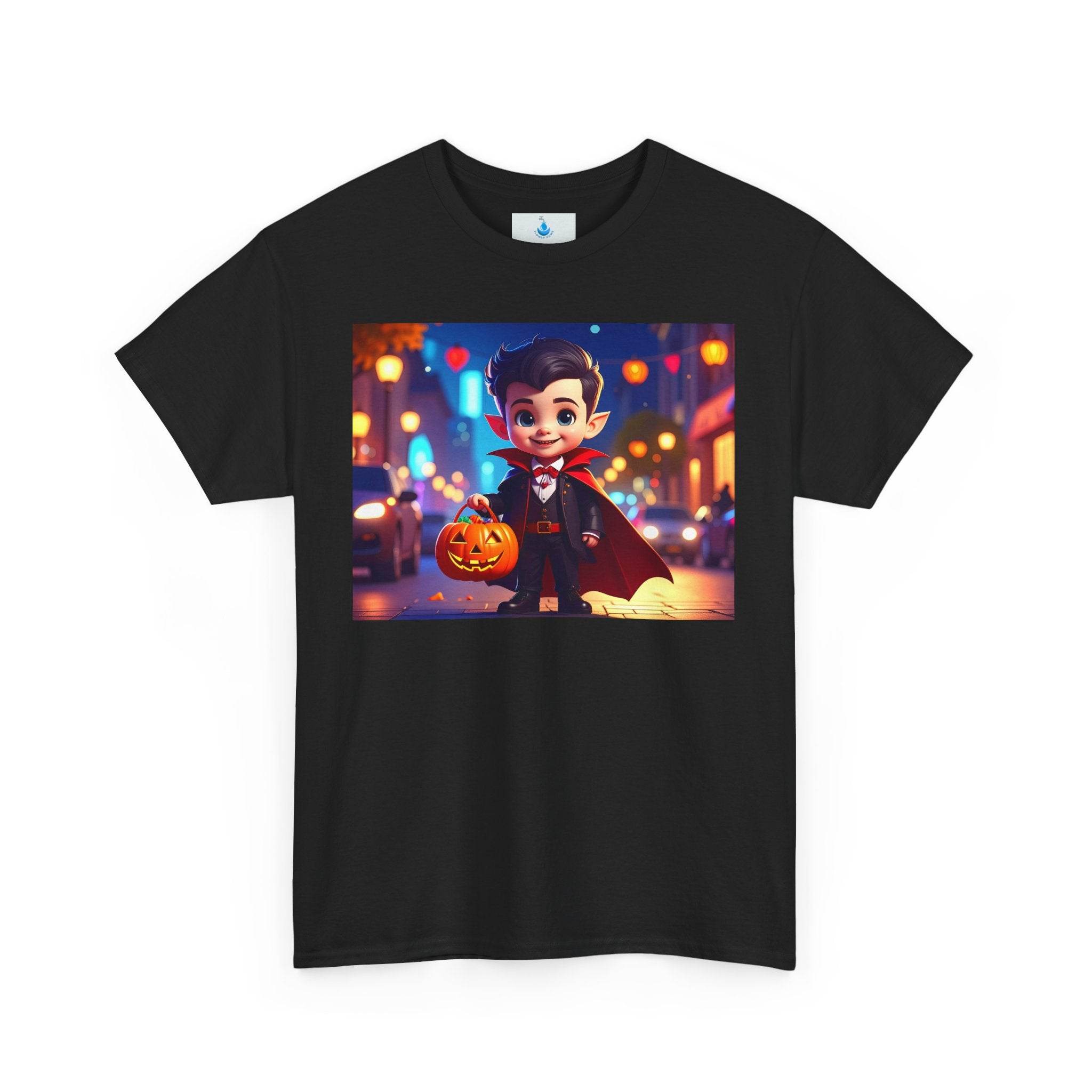 Halloween Vampire Tee for Kids, Spooky Costume Shirt, Trick or Treat, Graphic T-Shirt for Fall, Unisex Heavy Cotton Tee - Flowly Home
