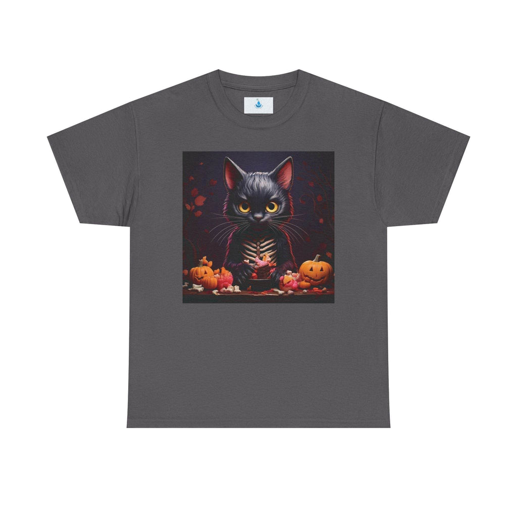 Halloween Cat Graphic Tee, Unisex Heavy Cotton Shirt, Spooky Apparel, Trick or Treat Shirt, Autumn Fashion, Halloween Costume Top - Flowly Home