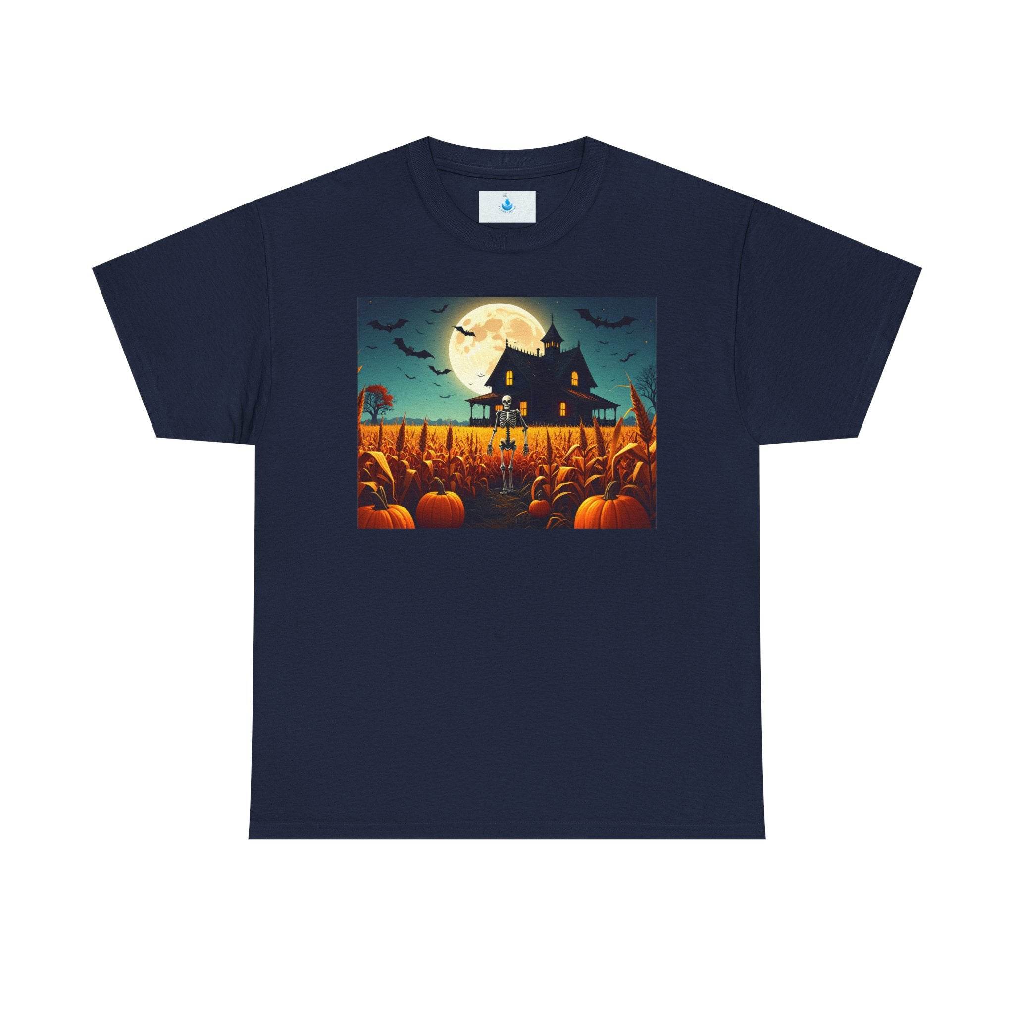 Halloween Pumpkin House Tee, Unisex Heavy Cotton Tee, Spooky Shirt, Fall Fashion Tee, Halloween Costume Tee, Pumpkin Patch Shirt - Flowly Home
