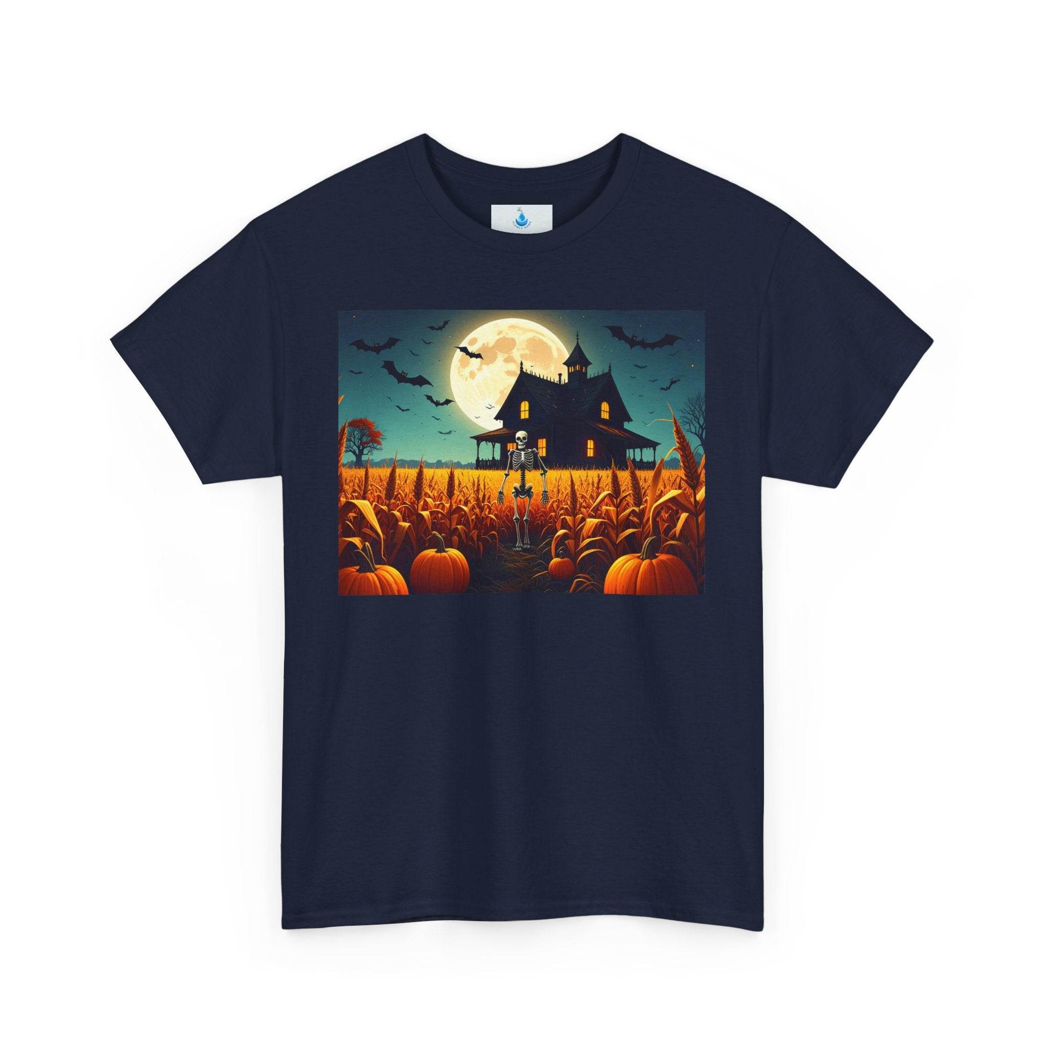 Halloween Pumpkin House Tee, Unisex Heavy Cotton Tee, Spooky Shirt, Fall Fashion Tee, Halloween Costume Tee, Pumpkin Patch Shirt - Flowly Home