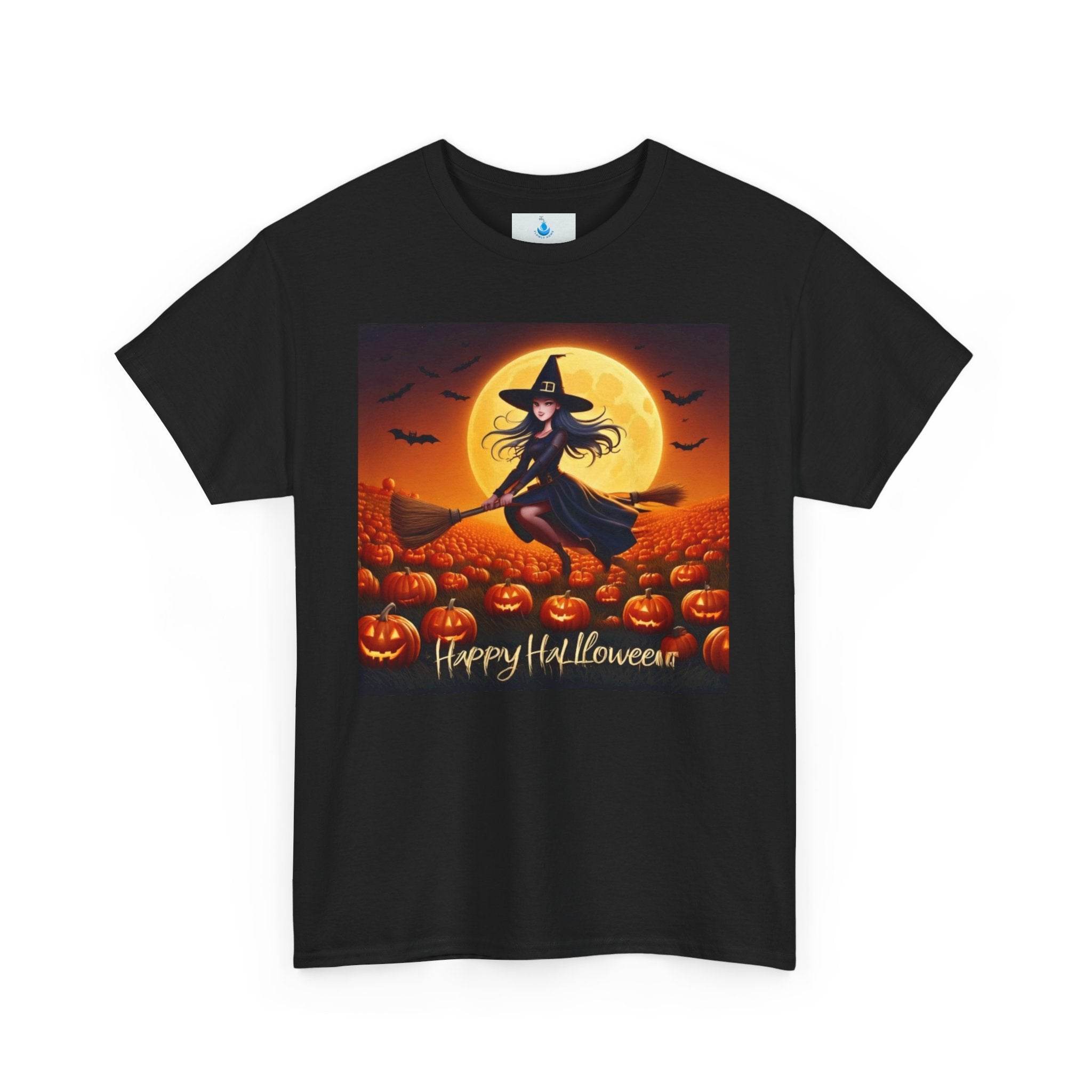 Halloween Witch Tee, Unisex Heavy Cotton Shirt, Perfect for Fall Celebrations, Spooky Season Apparel, Halloween Costume Top, Pumpkin [...] - Flowly Home