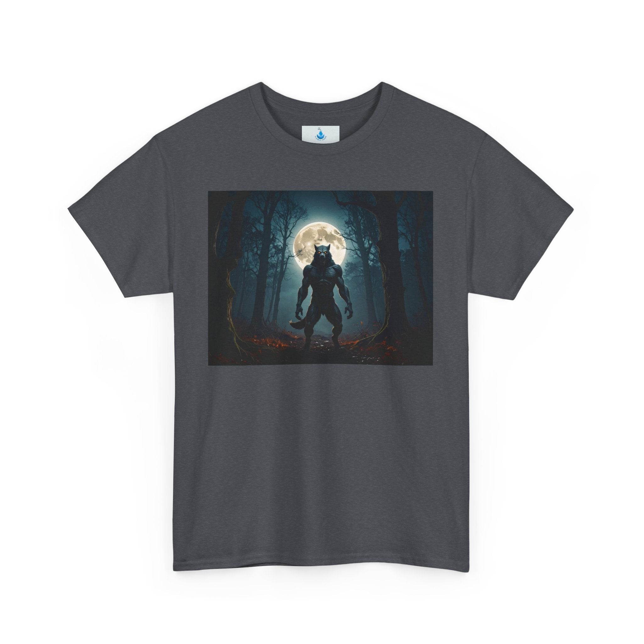 Moonlit Wolf Unisex Heavy Cotton Tee - Dark Forest Graphic T-Shirt, Perfect for Halloween, Gifts for Nature Lovers, Casual Wear, [...] - Flowly Home