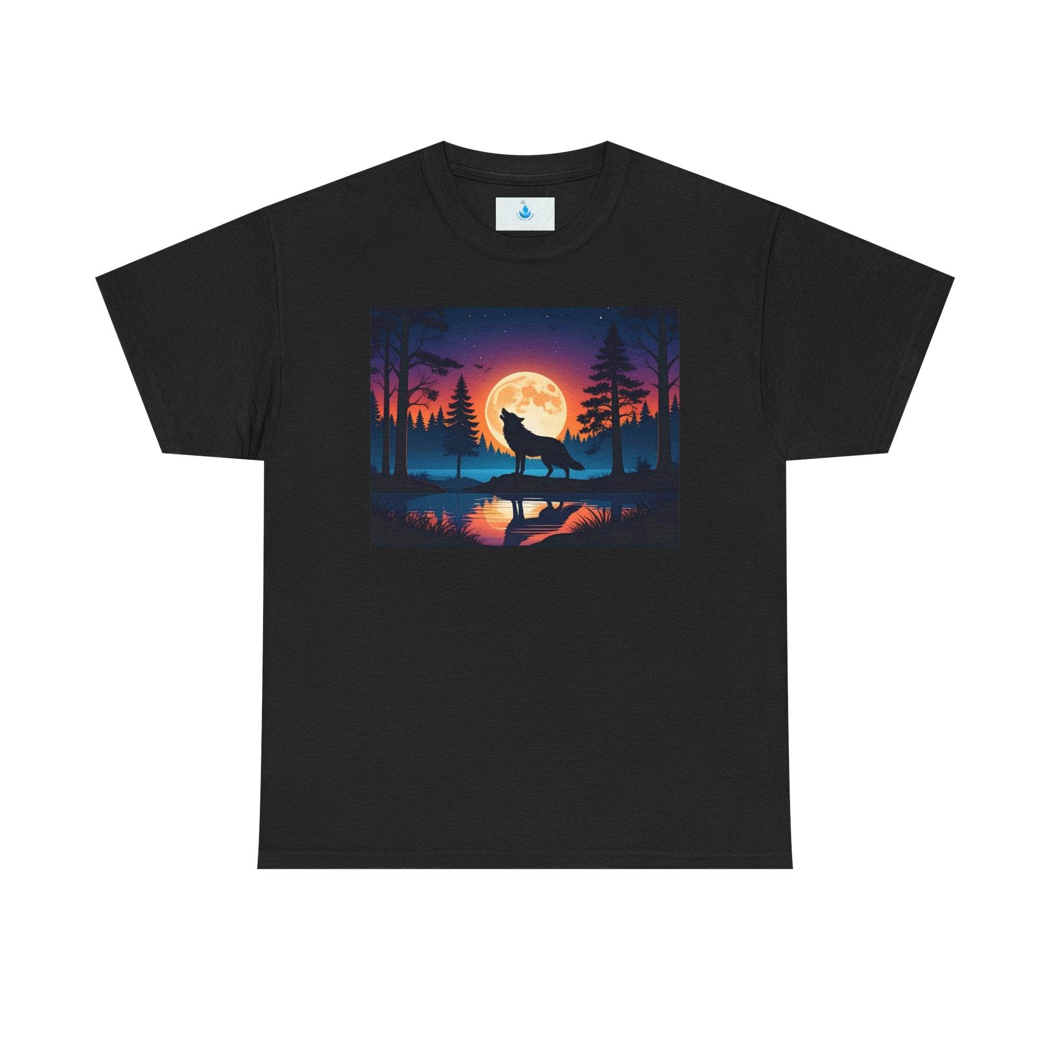 Moonlit Wolf T-Shirt | Unisex Heavy Cotton Tee for Nature Lovers, Eco-Friendly Gift, Outdoor Adventure, Animal Lover Wear, Festival Attire - Flowly Home