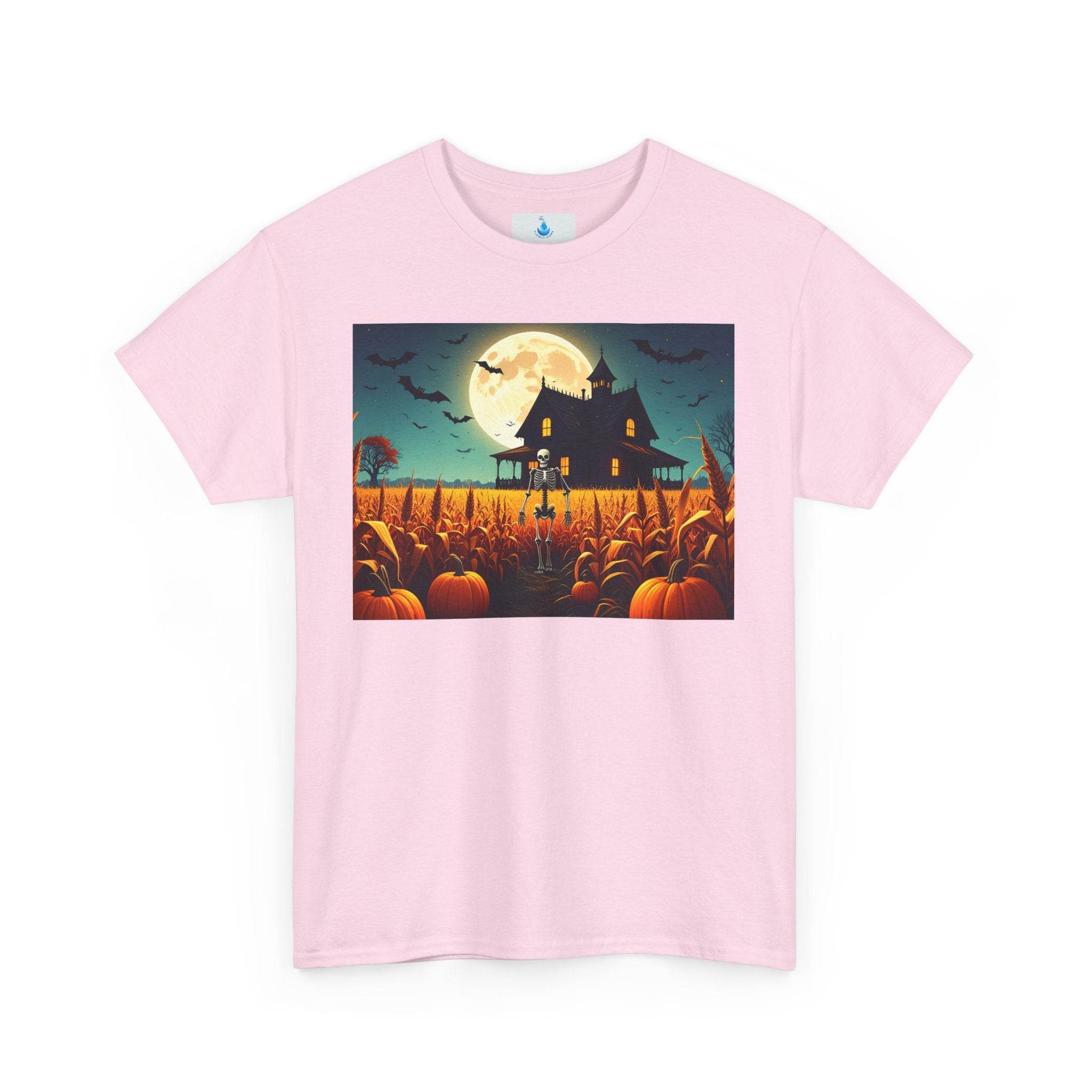 Halloween Pumpkin House Tee, Unisex Heavy Cotton Tee, Spooky Shirt, Fall Fashion Tee, Halloween Costume Tee, Pumpkin Patch Shirt - Flowly Home
