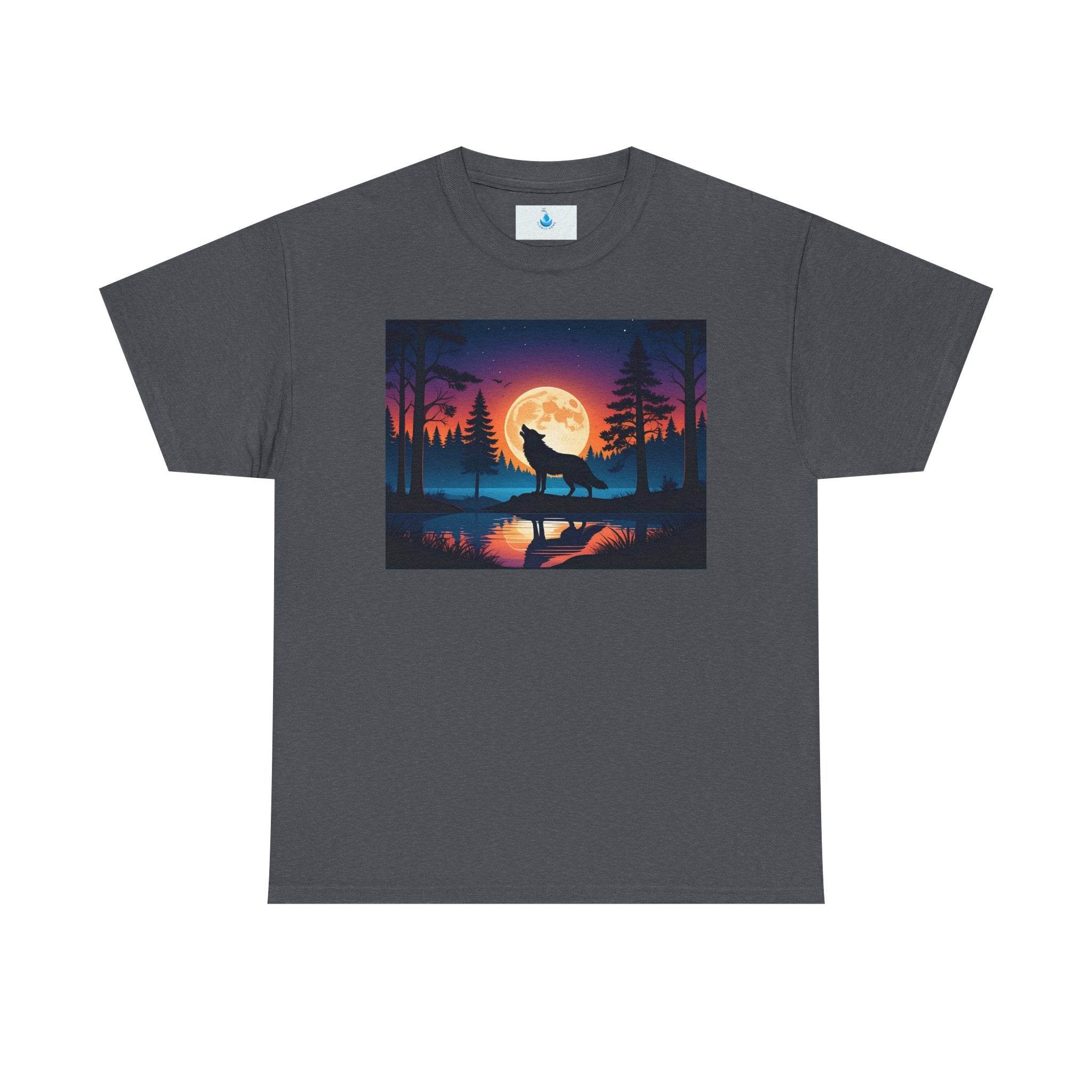 Moonlit Wolf T-Shirt | Unisex Heavy Cotton Tee for Nature Lovers, Eco-Friendly Gift, Outdoor Adventure, Animal Lover Wear, Festival Attire - Flowly Home