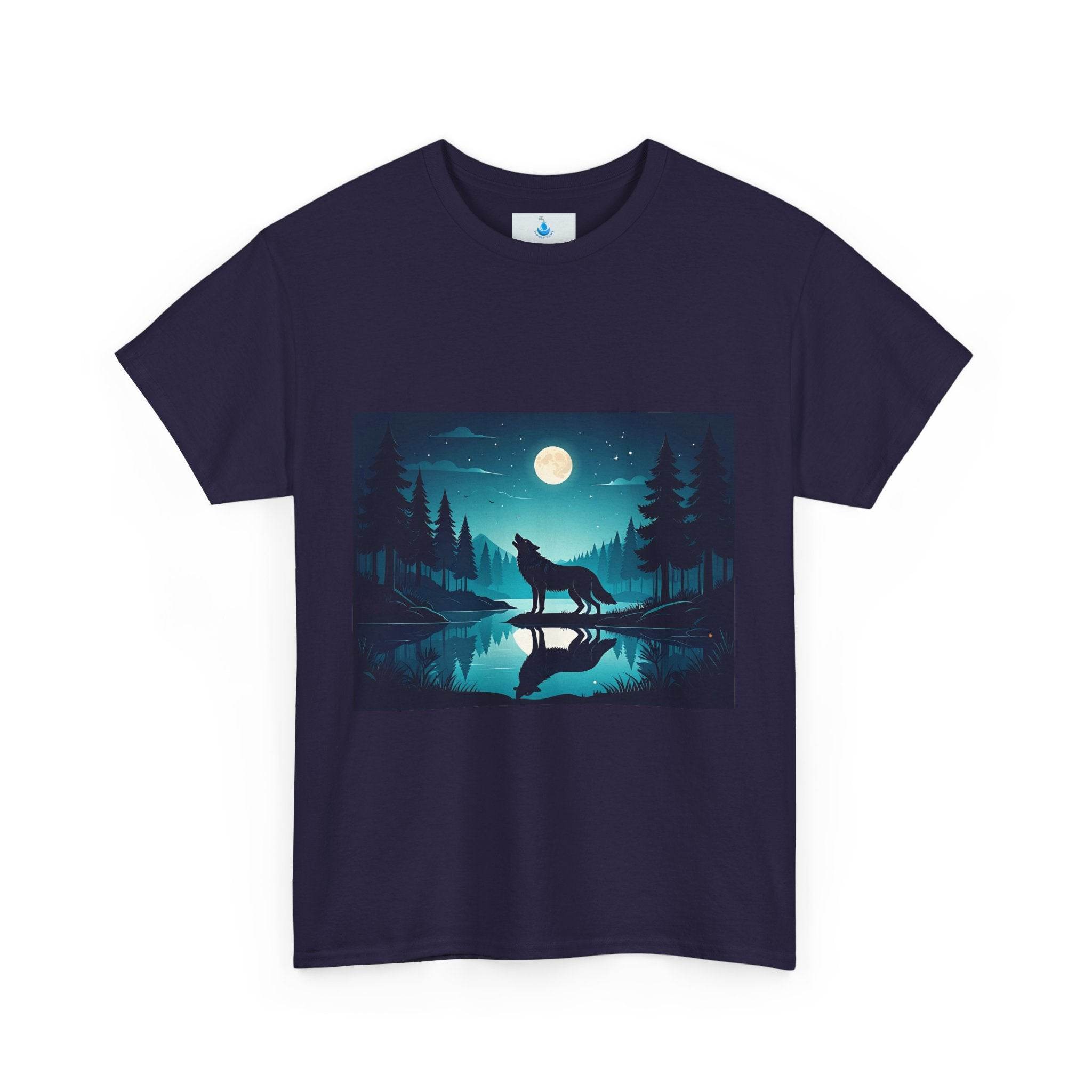 Mystical Wolf Unisex Heavy Cotton Tee - Outdoor Adventure Shirt, Nature Lover Gift, Camping Apparel, Night Sky Tee, Eco-Friendly Clothing - Flowly Home