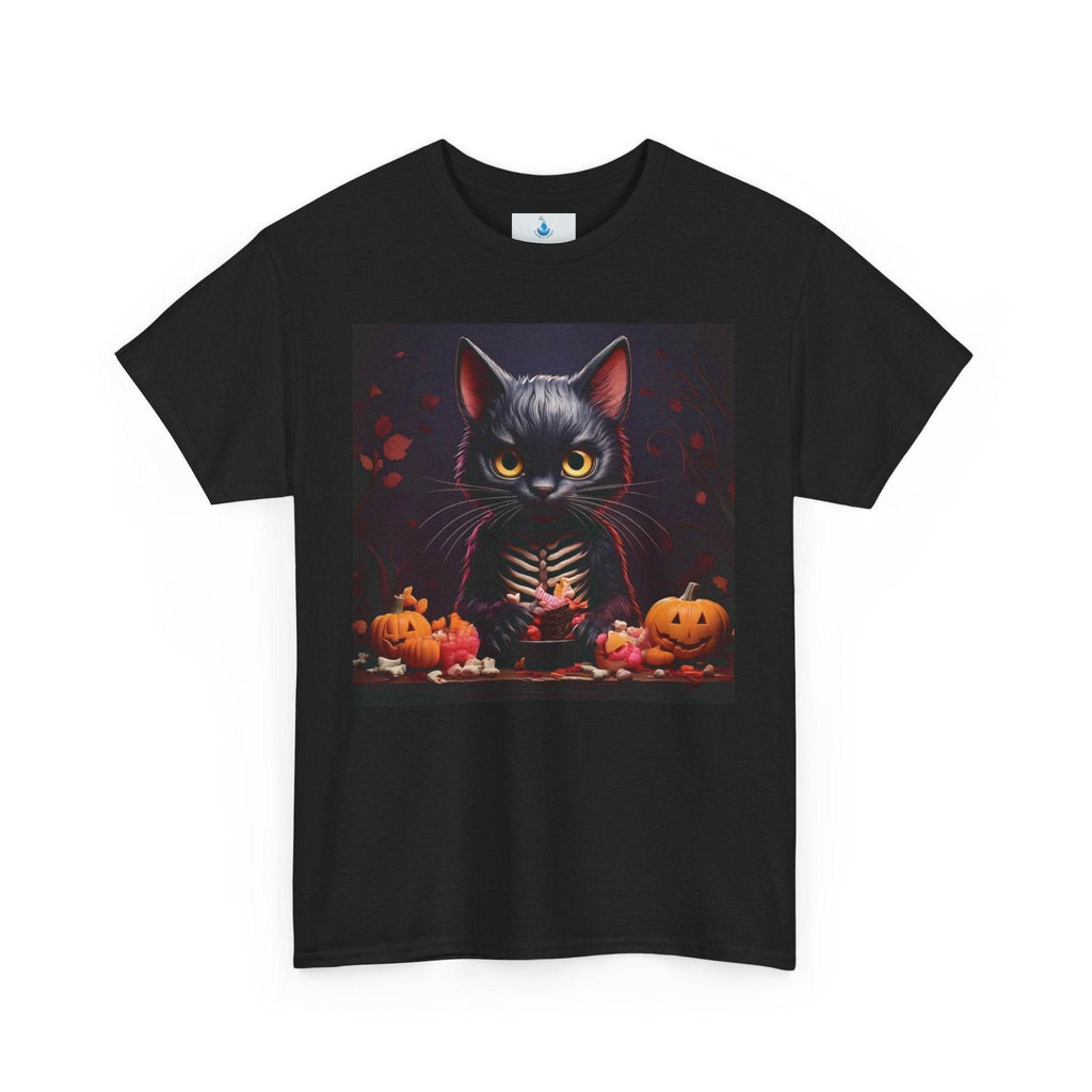 Halloween Cat Graphic Tee, Unisex Heavy Cotton Shirt, Spooky Apparel, Trick or Treat Shirt, Autumn Fashion, Halloween Costume Top - Flowly Home