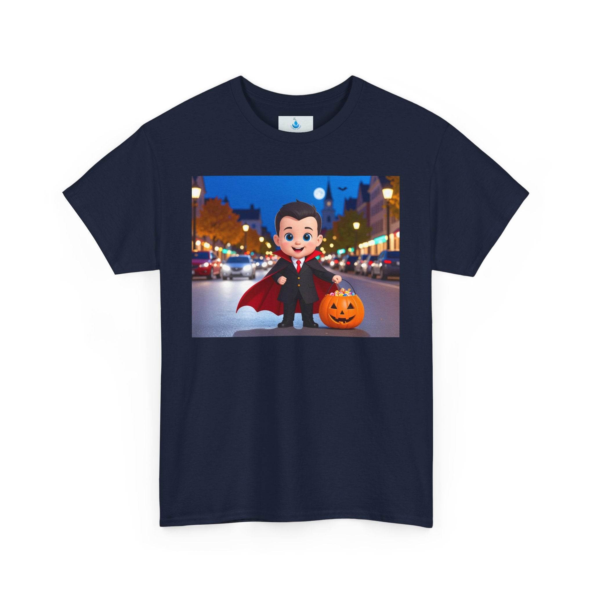 Halloween Themed Unisex T-Shirt, Cute Vampire Kids Tee, Spooky Costume Shirt, Fall Celebration Top, Pumpkin Halloween Tee - Flowly Home