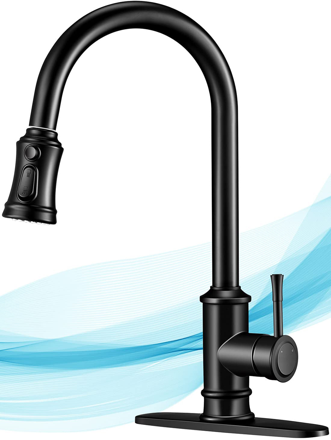 Kitchen Faucet - Spring Kitchen Sink Faucet With 3 Modes Pull Sprayer