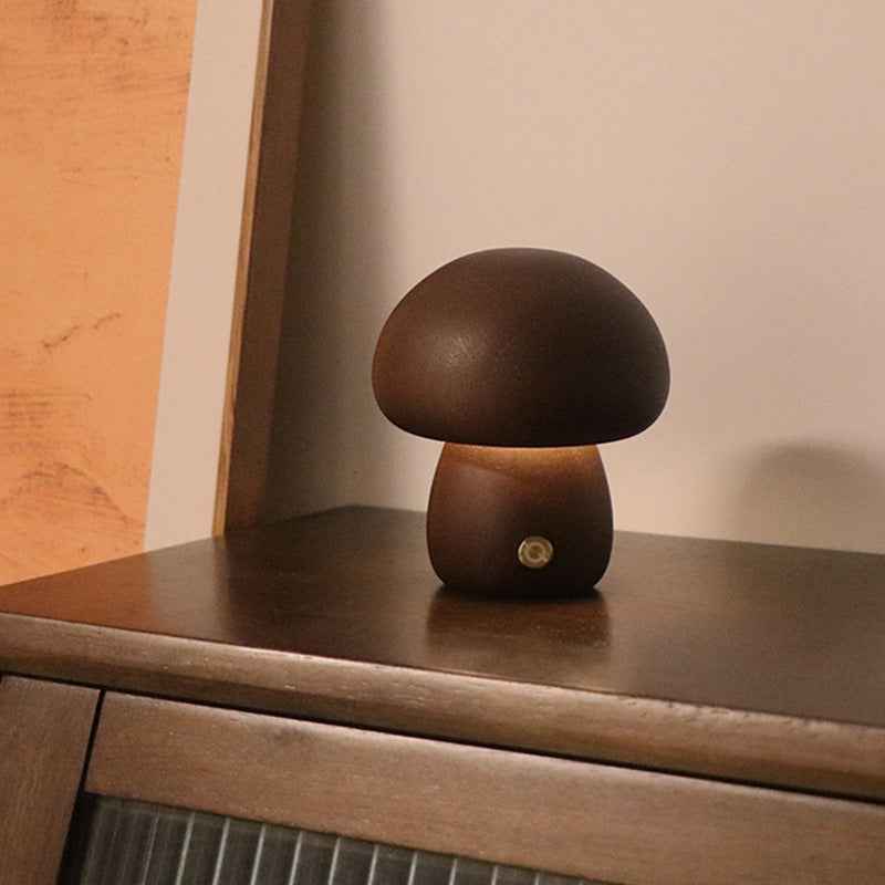 INS Wooden Mushroom LED Night Light with Touch Switch - Cute Bedside Table Lamp for Children's Room and Home Decor