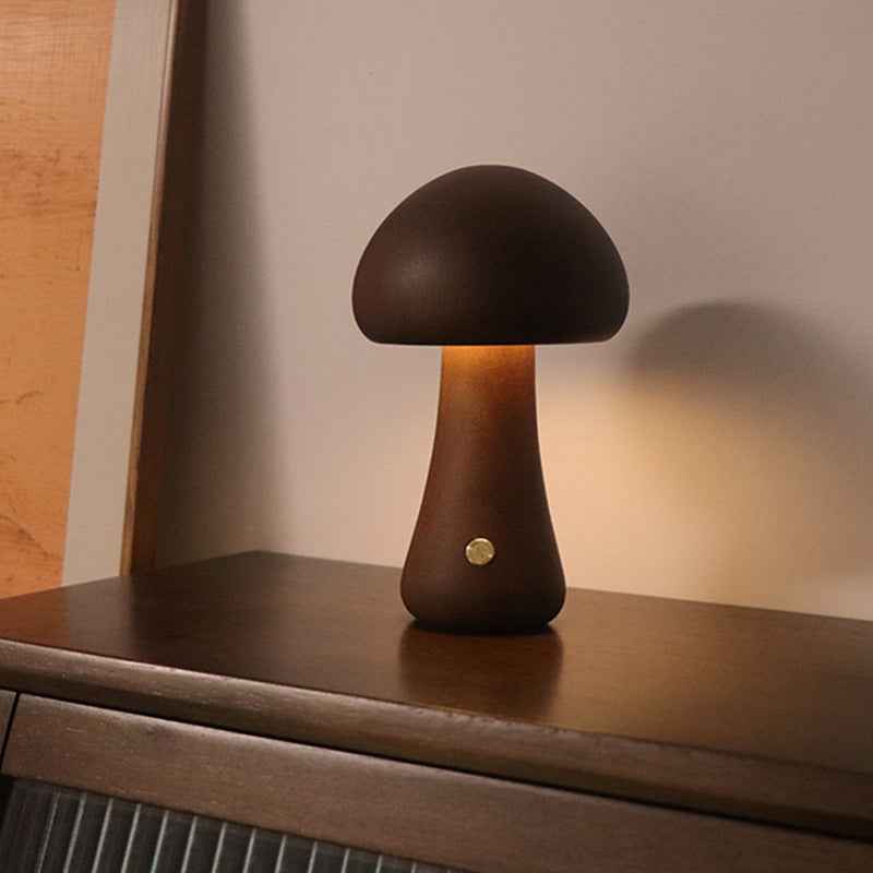 INS Wooden Mushroom LED Night Light with Touch Switch - Cute Bedside Table Lamp for Children's Room and Home Decor