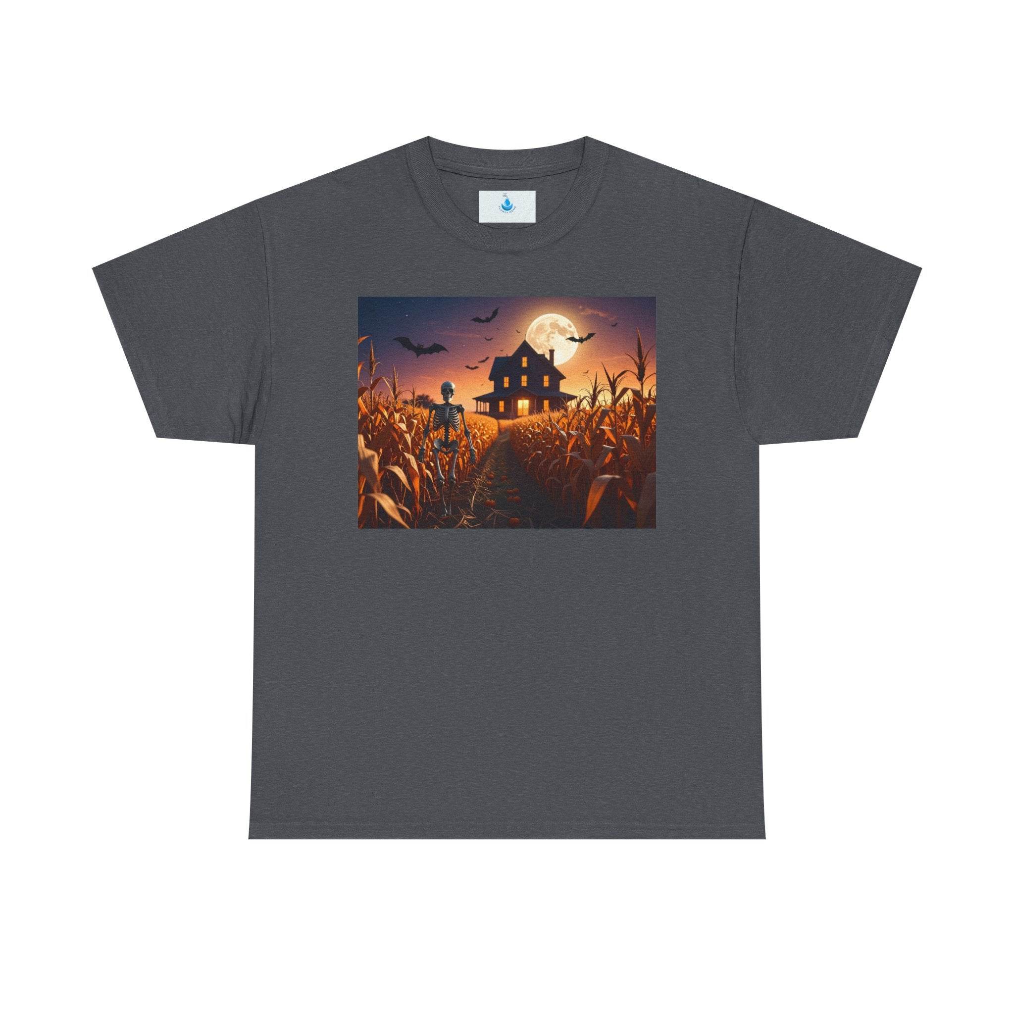 Halloween Scarecrow Tee, Spooky T-Shirt for Fall, Unisex Heavy Cotton Shirt, Harvest Season Apparel, Halloween Party Outfit - Flowly Home