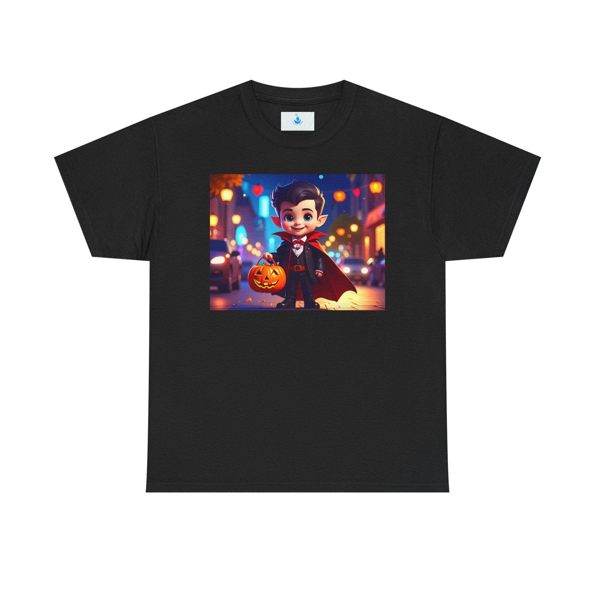 Halloween Vampire Tee for Kids, Spooky Costume Shirt, Trick or Treat, Graphic T-Shirt for Fall, Unisex Heavy Cotton Tee - Flowly Home