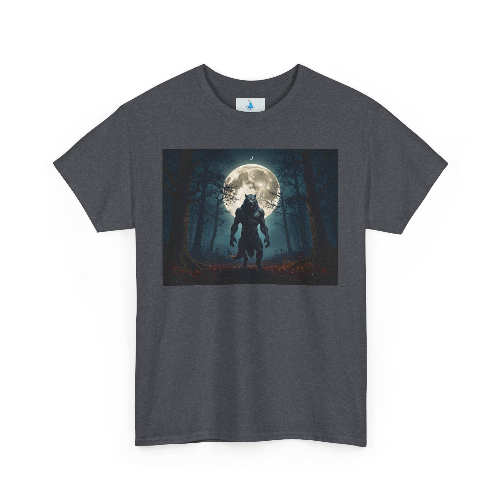 Moonlit Wolf Unisex Heavy Cotton Tee, Graphic Shirt, Nature Lover Gift, Animal Tee, Night Sky Apparel, Halloween Top - Flowly Home